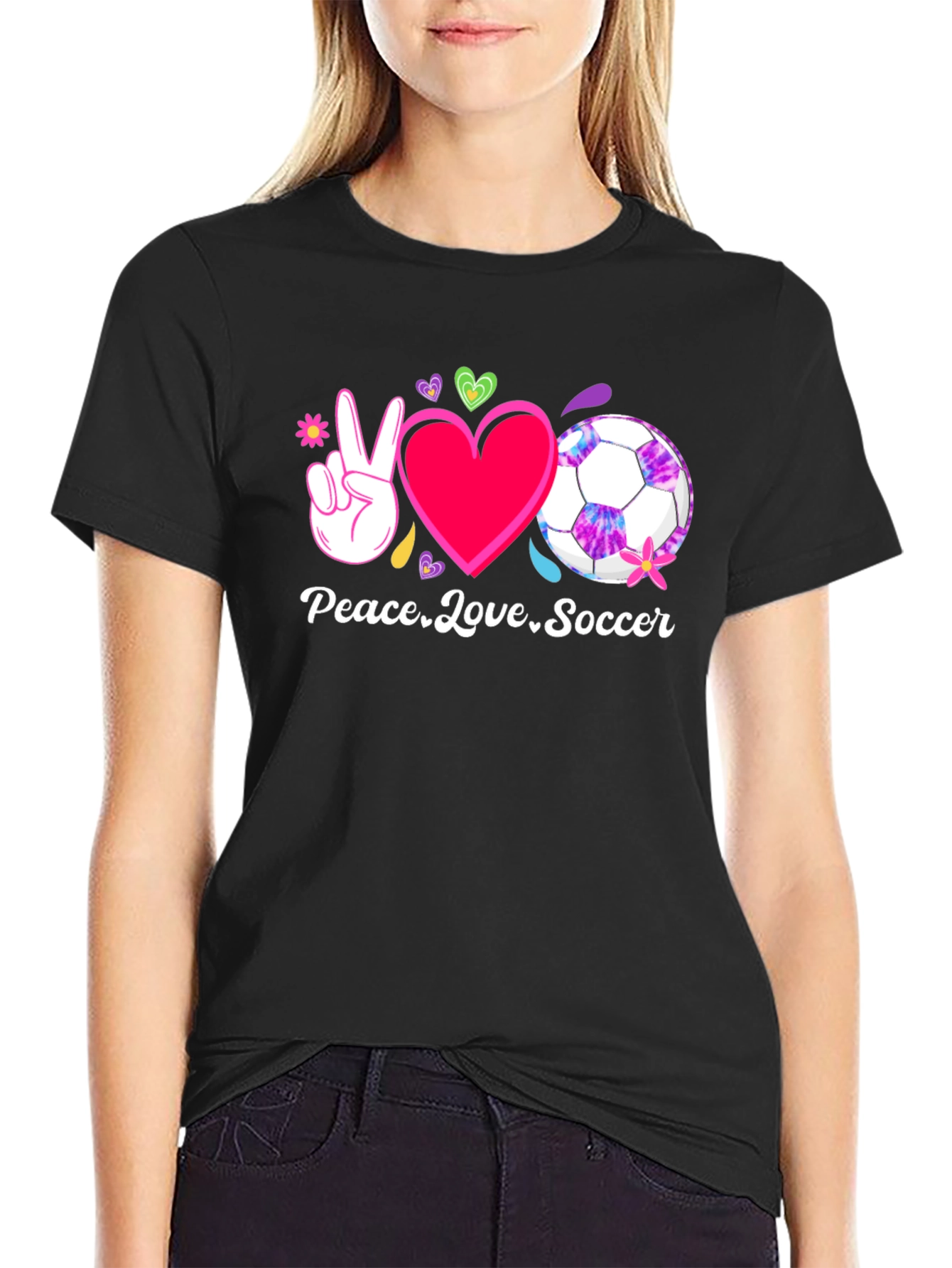 Peace Love Soccer Black T-Shirt