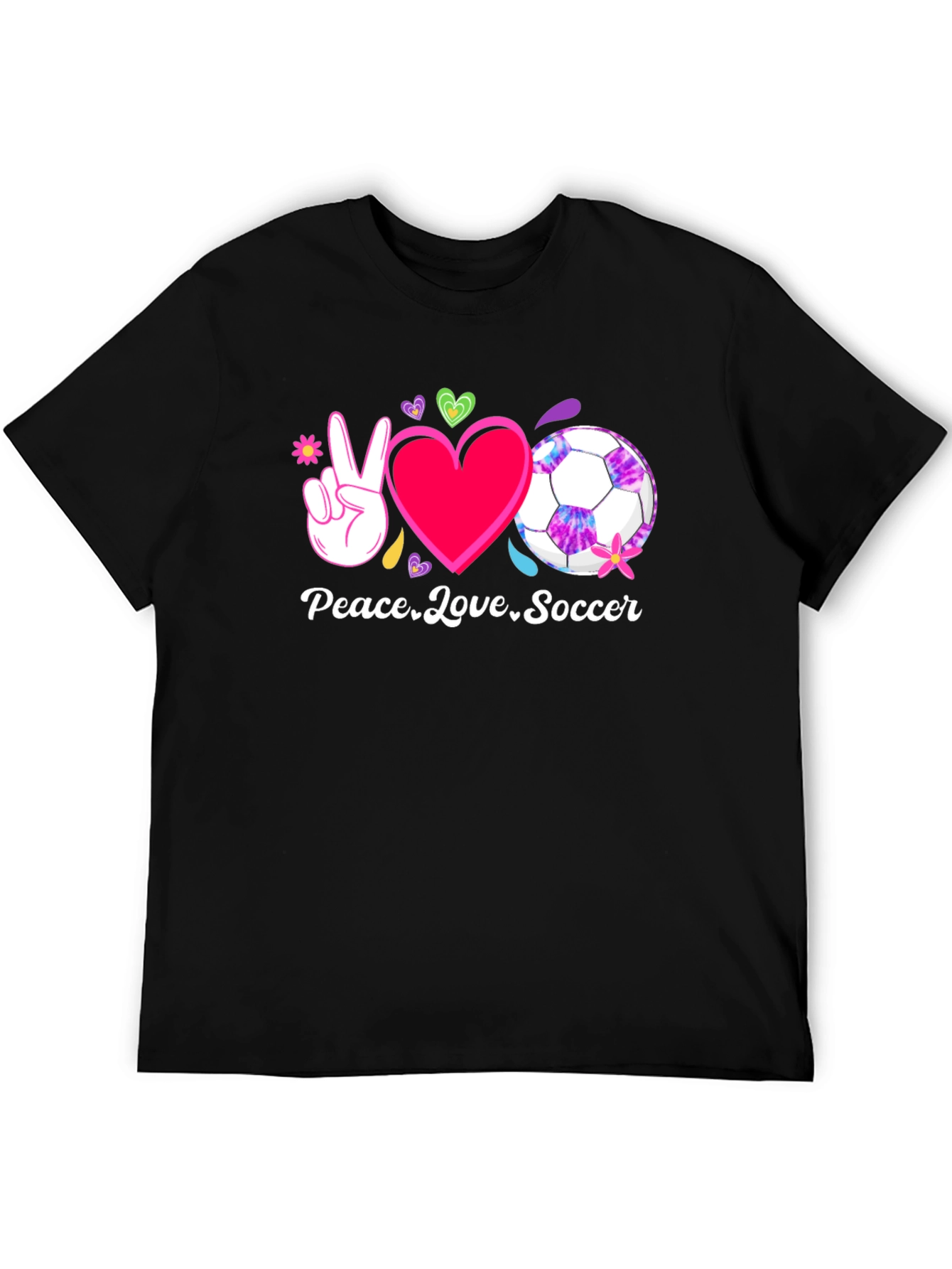 Peace Love Soccer Black T-Shirt