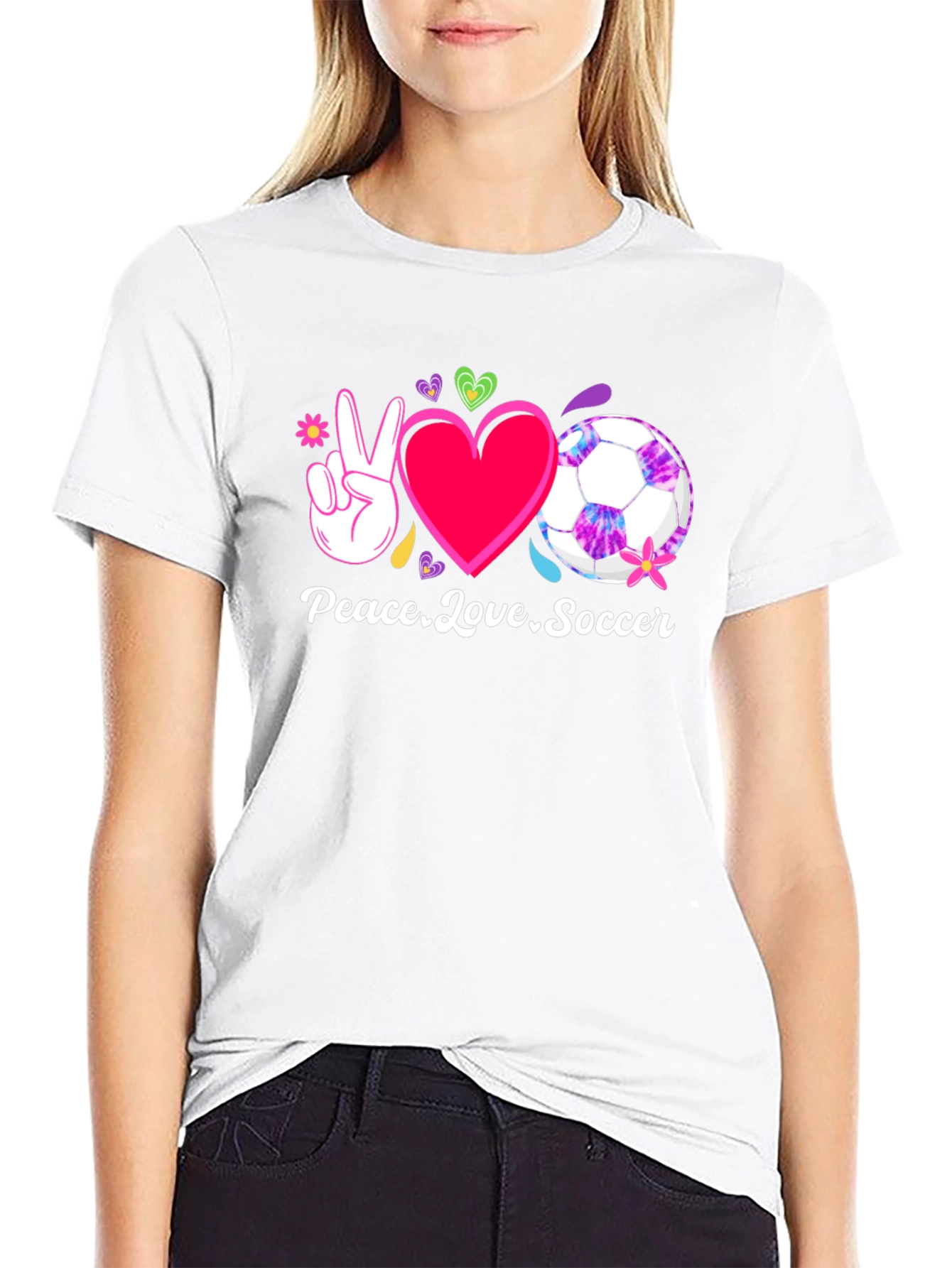 Peace Love Soccer Black T-Shirt