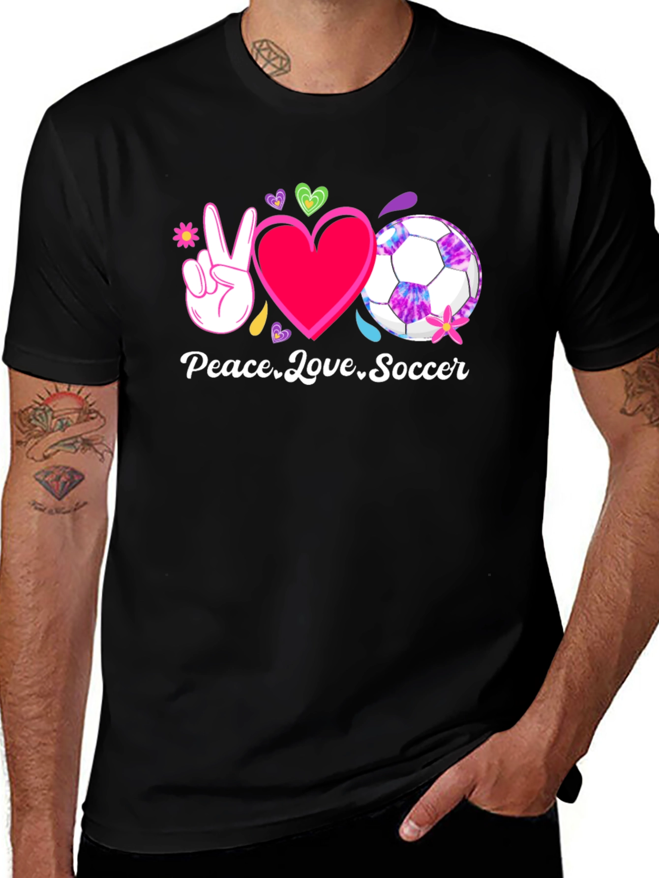 Peace Love Soccer Black T-Shirt