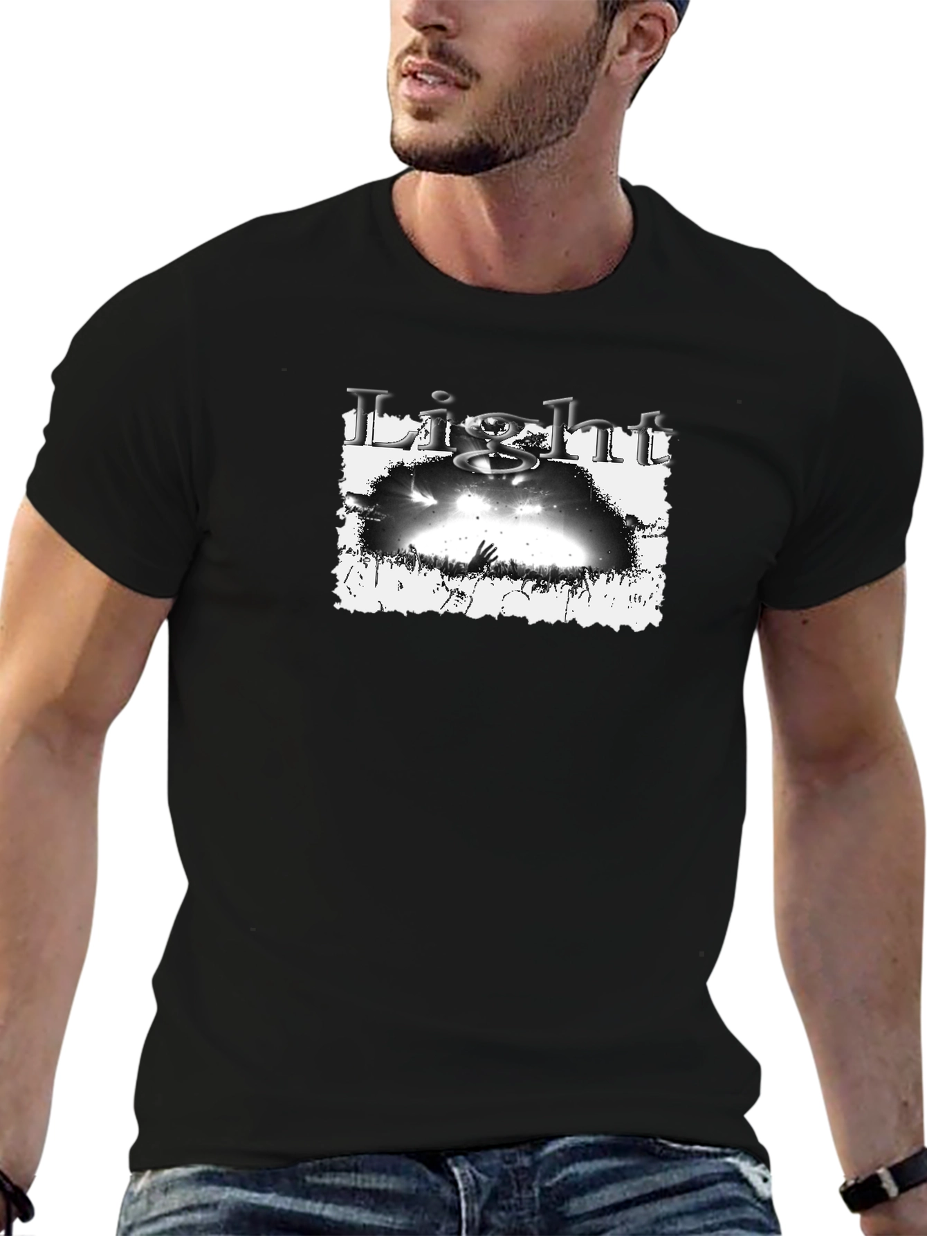 Light Graphic Print Black T-Shirt