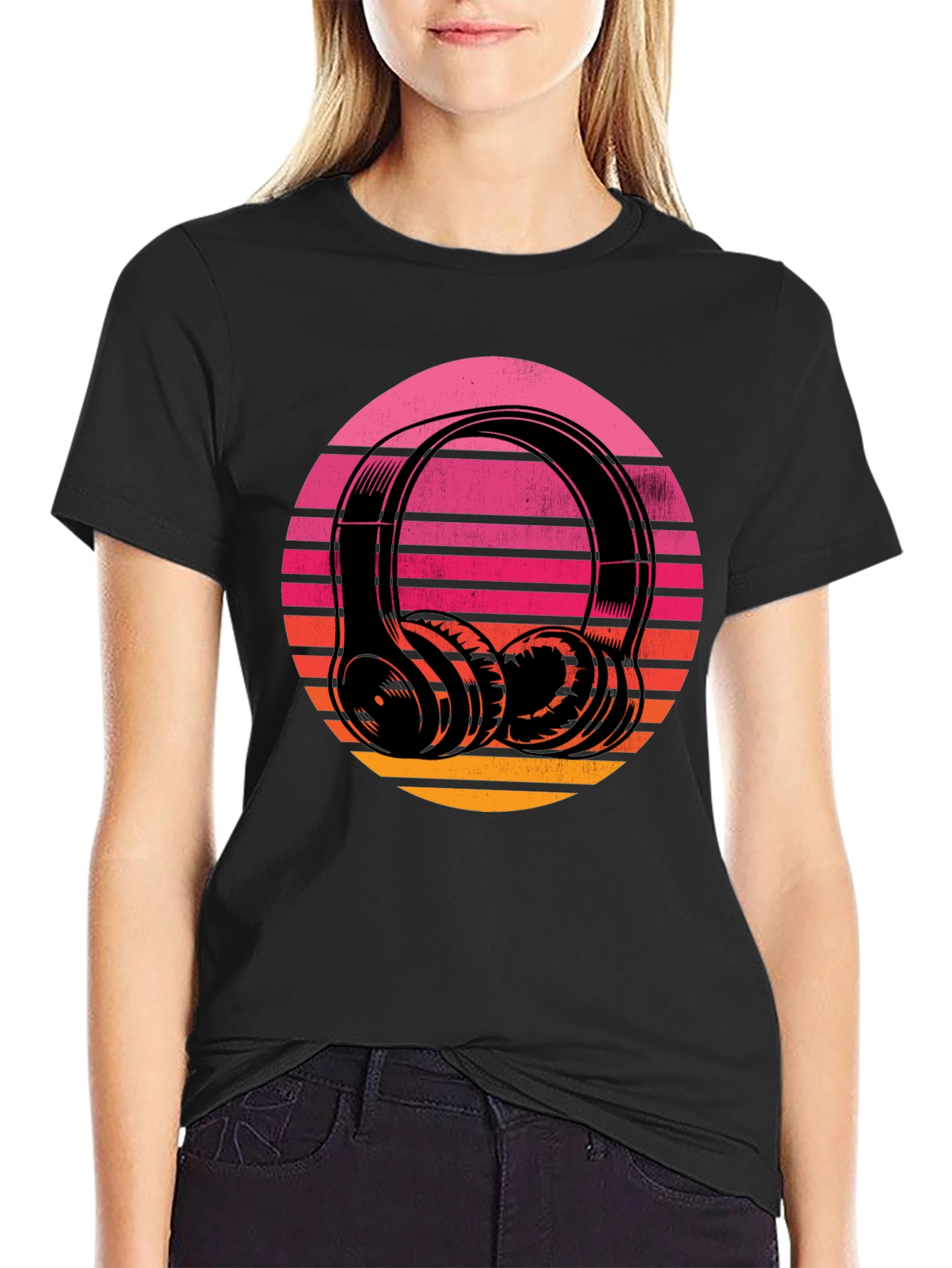 Retro Sunset Headphones Graphic Tee