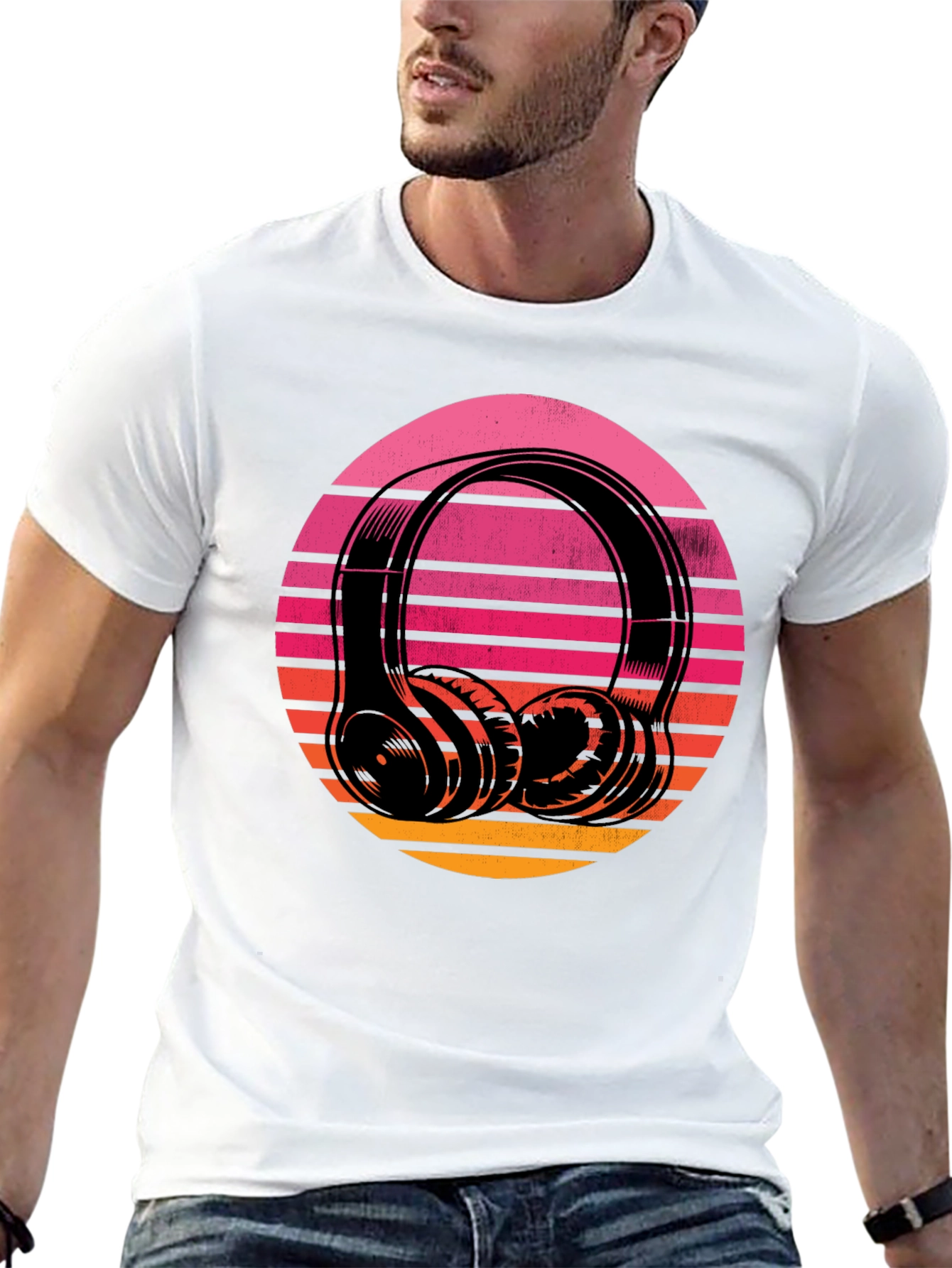 Retro Sunset Headphones Graphic Tee