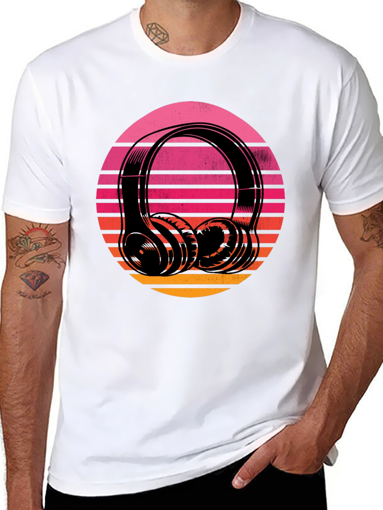 Retro Sunset Headphones Graphic Tee