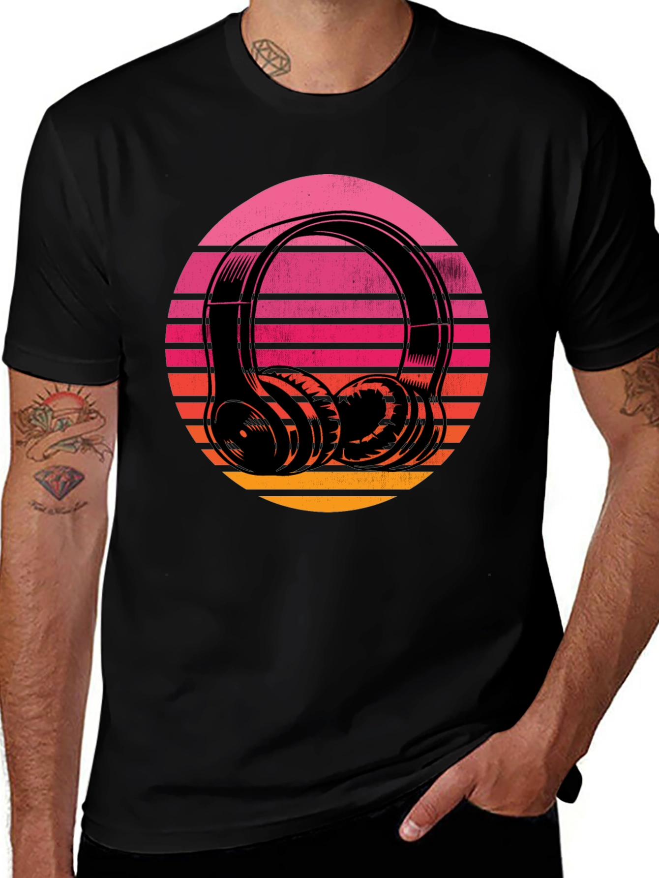 Retro Sunset Headphones Graphic Tee