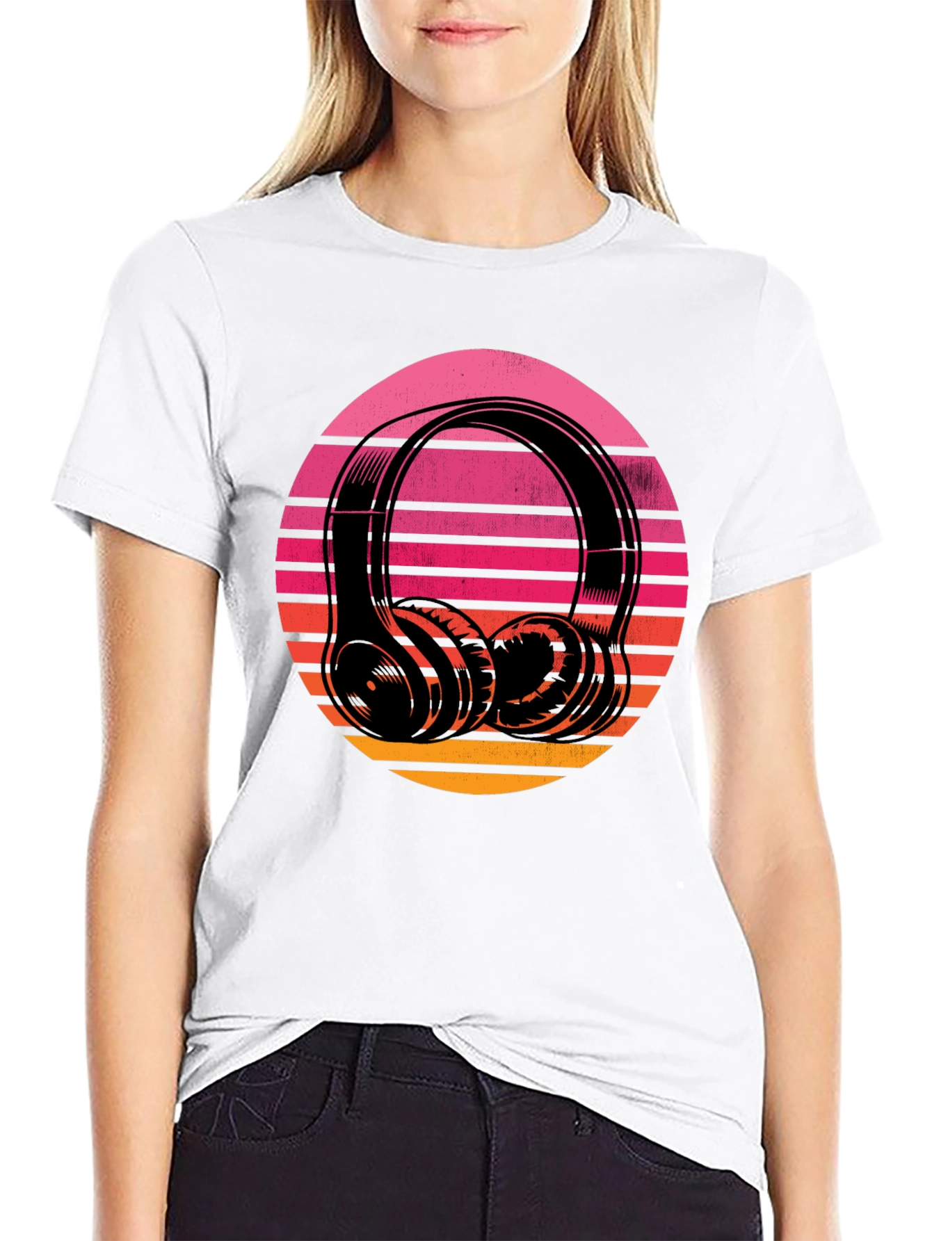 Retro Sunset Headphones Graphic Tee