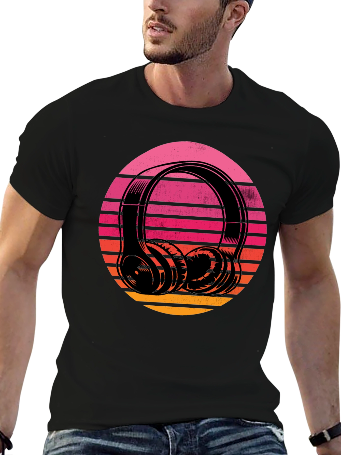 Retro Sunset Headphones Graphic Tee