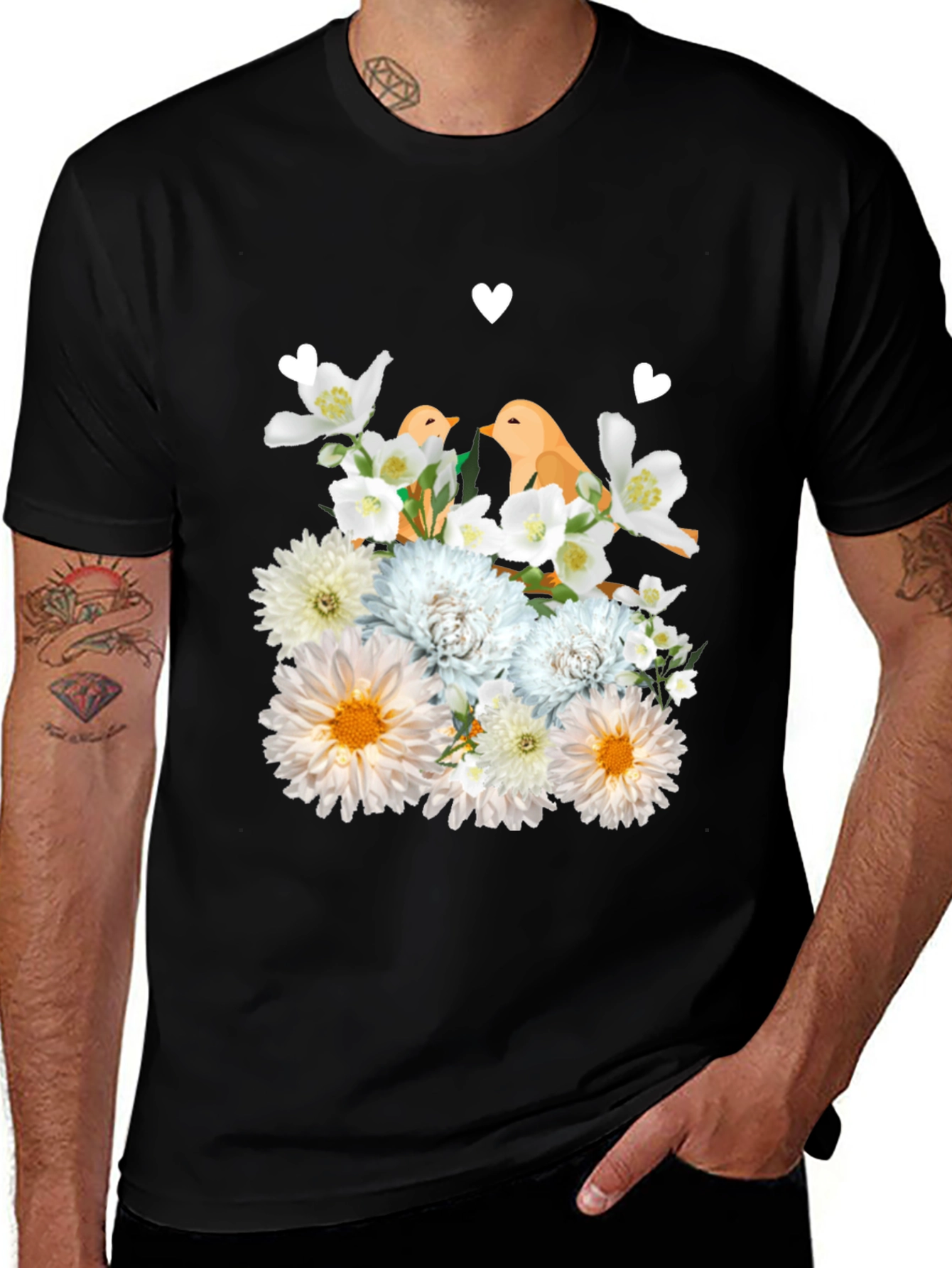 Floral Bird Graphic T-Shirt - Soft Cotton Blend