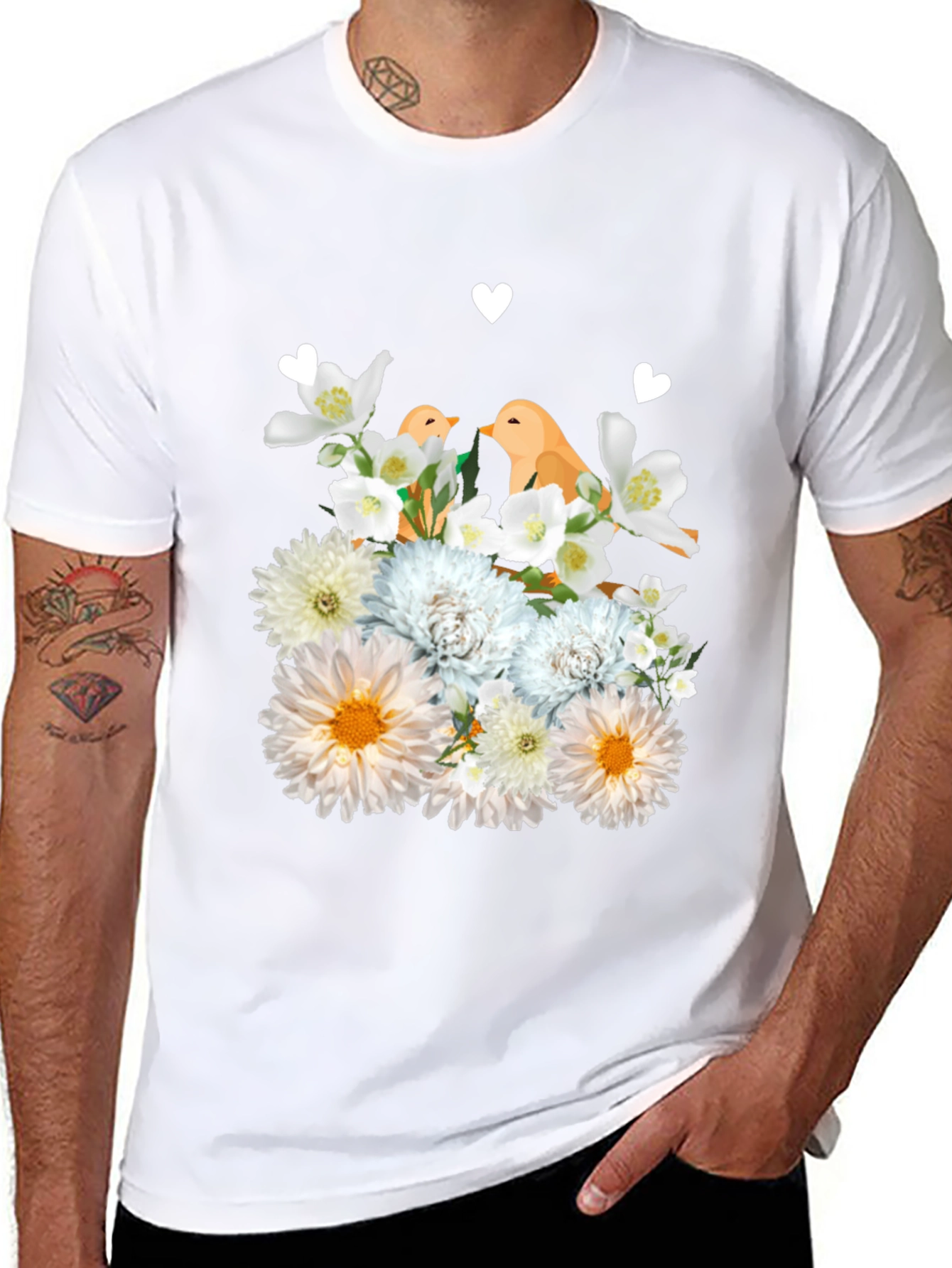 Floral Bird Graphic T-Shirt - Soft Cotton Blend