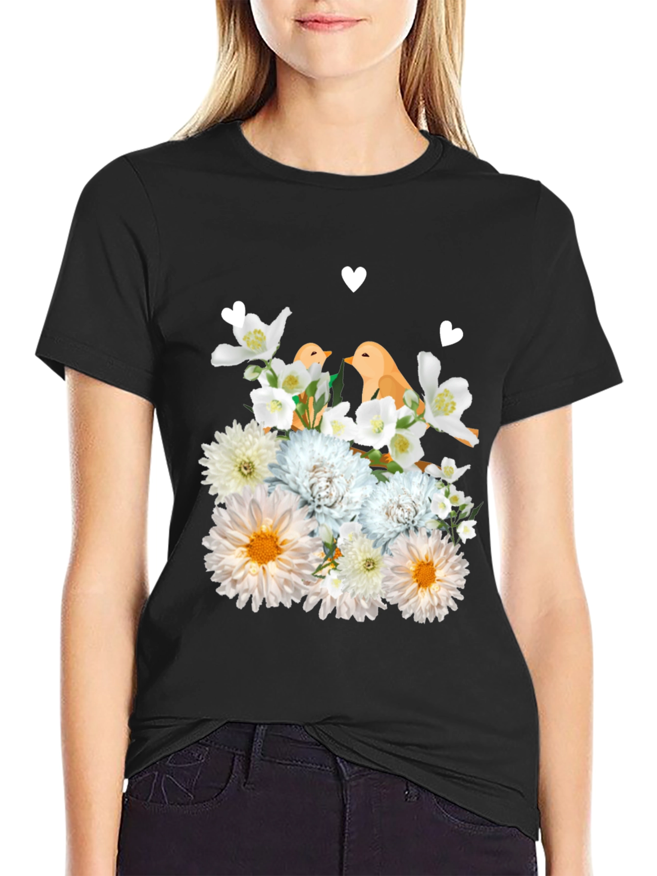Floral Bird Graphic T-Shirt - Soft Cotton Blend