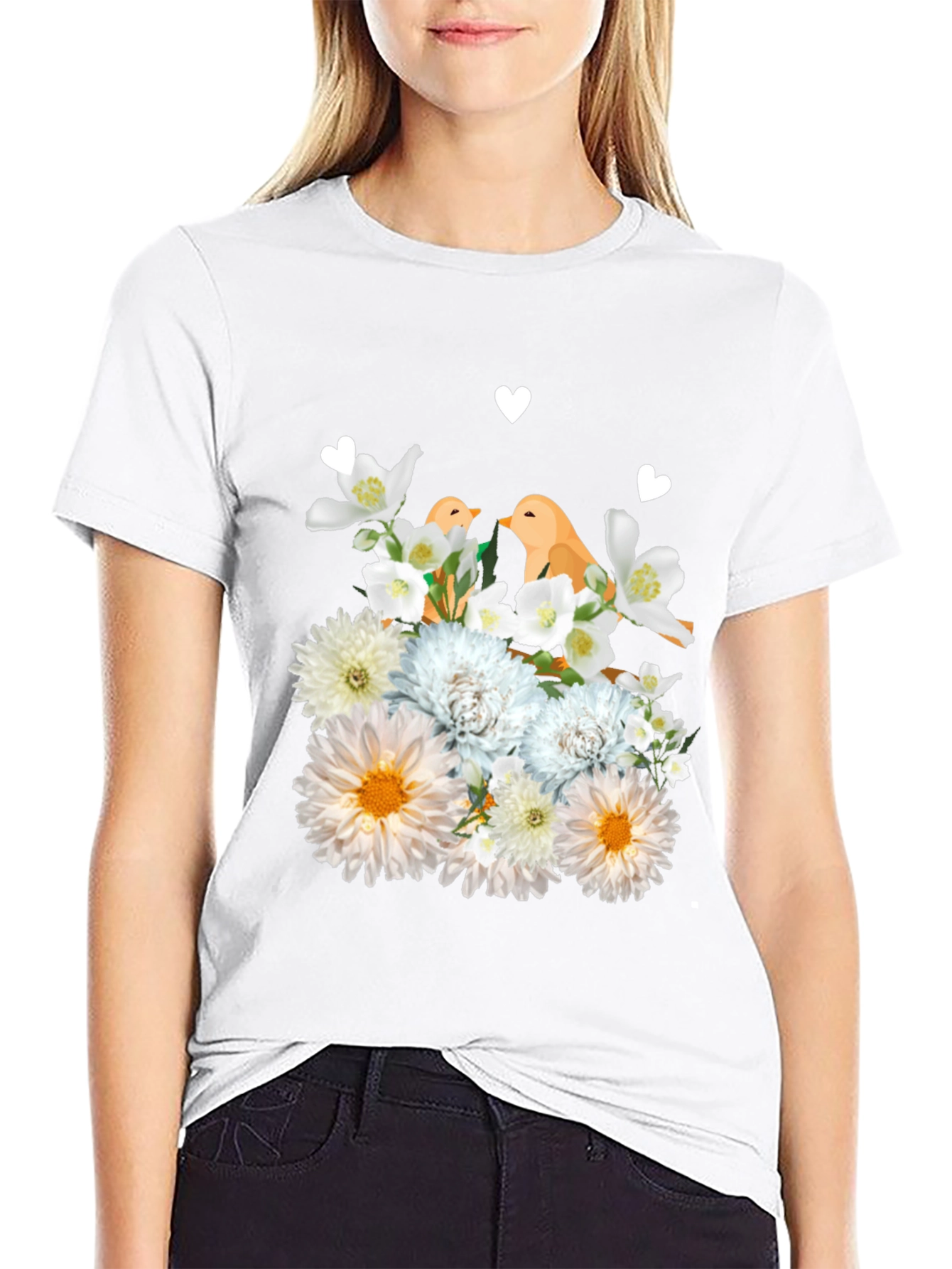 Floral Bird Graphic T-Shirt - Soft Cotton Blend