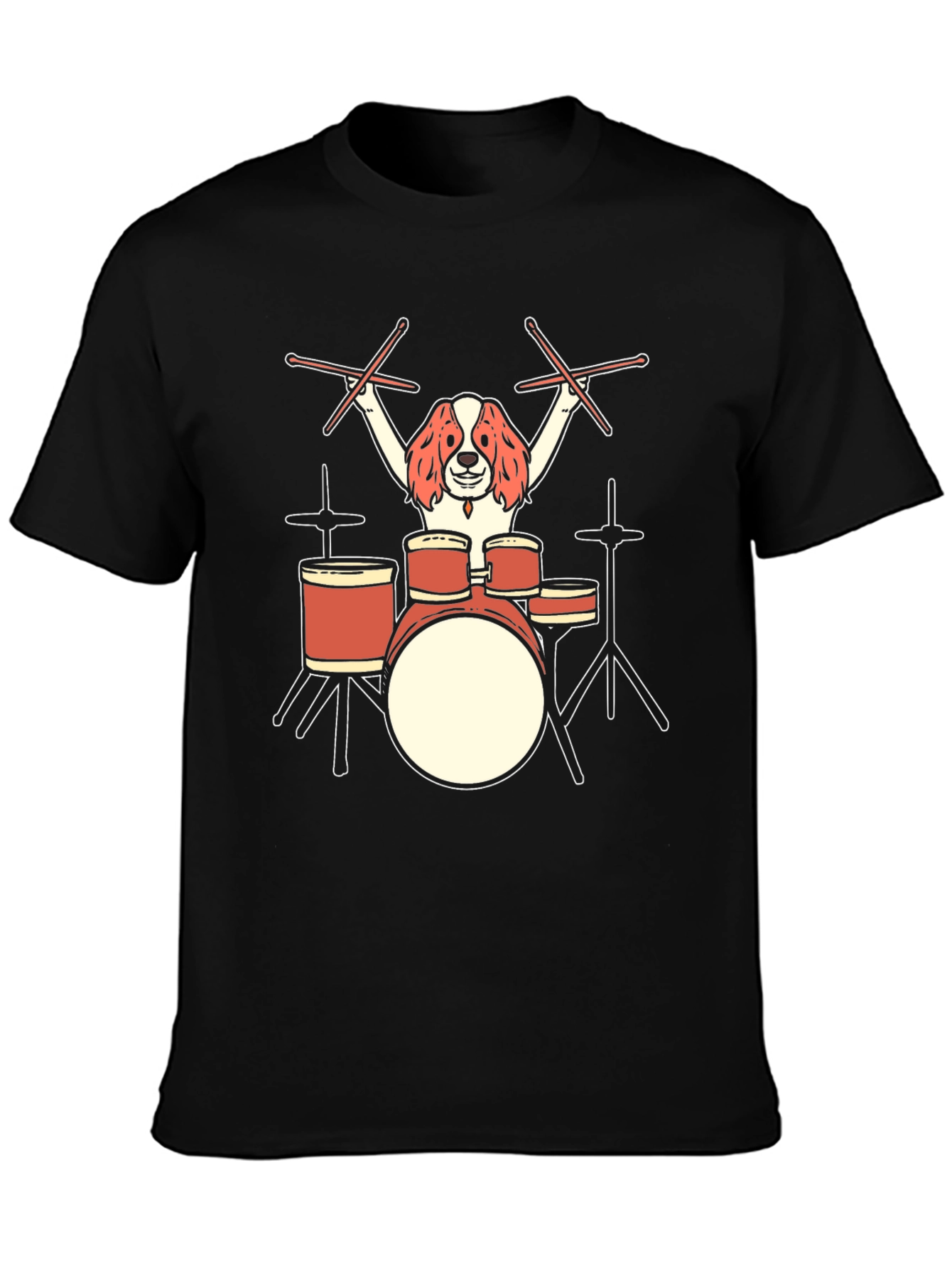 Dog Drummer Graphic T-Shirt - Black Cotton Tee
