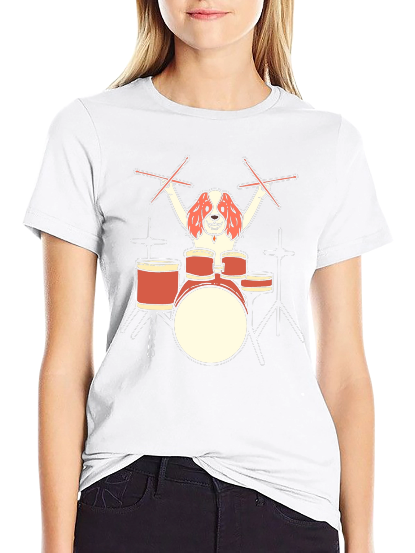 Dog Drummer Graphic T-Shirt - Black Cotton Tee