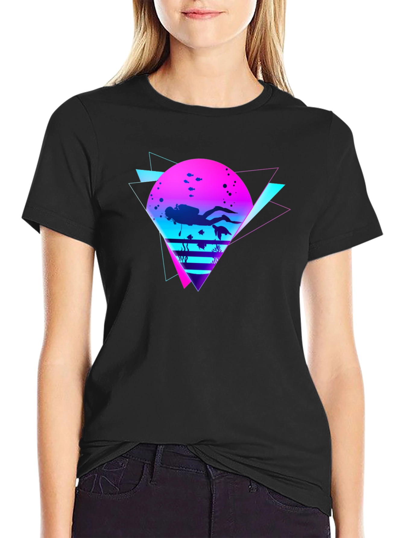 Retro Diver Graphic Tee - Black