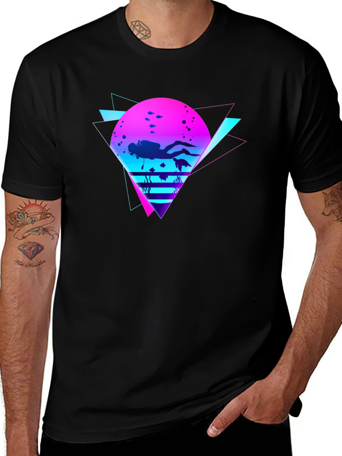 Retro Diver Graphic Tee - Black