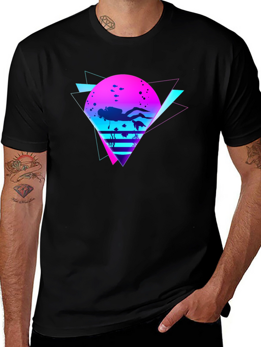 Retro Diver Graphic Tee - Black