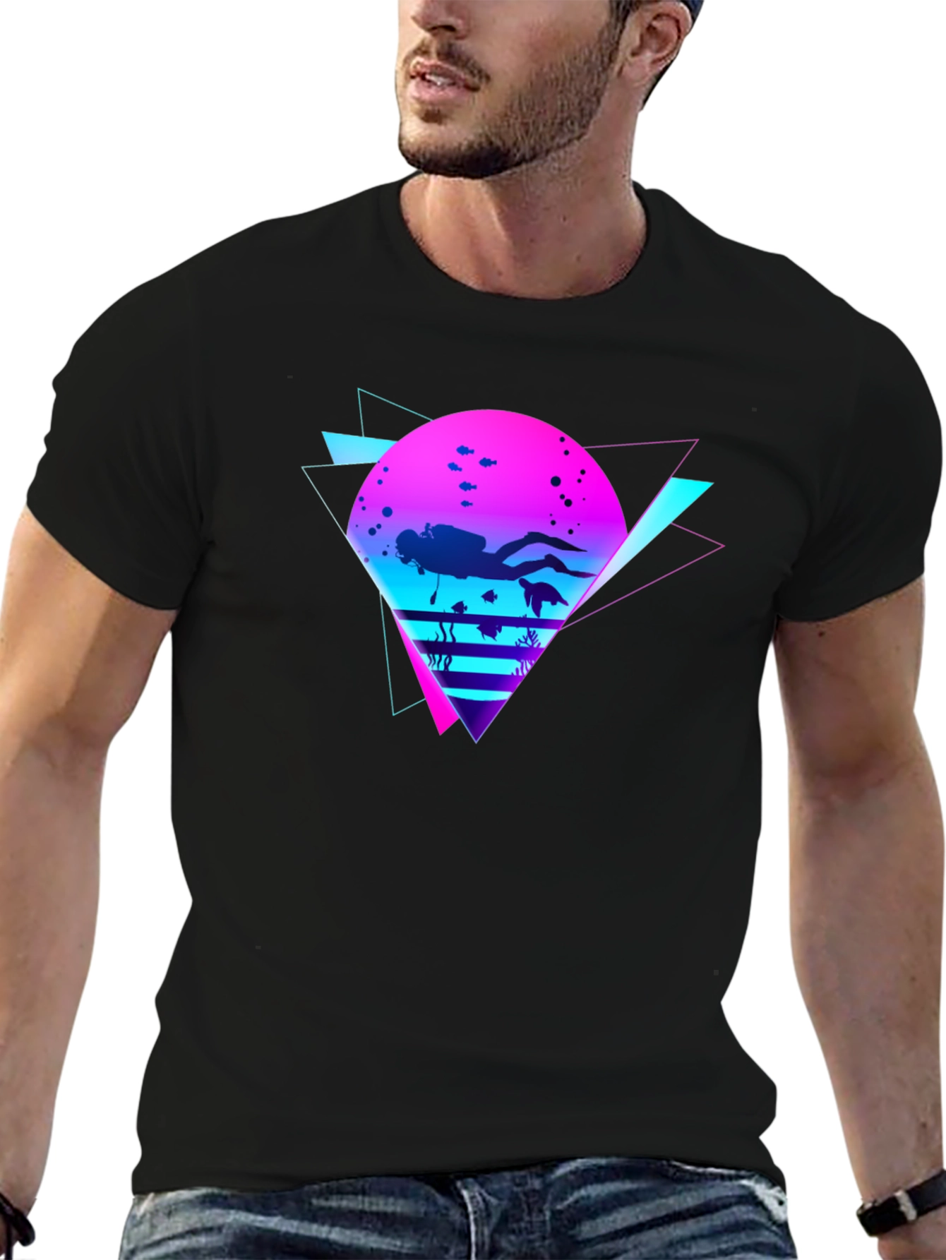 Retro Diver Graphic Tee - Black