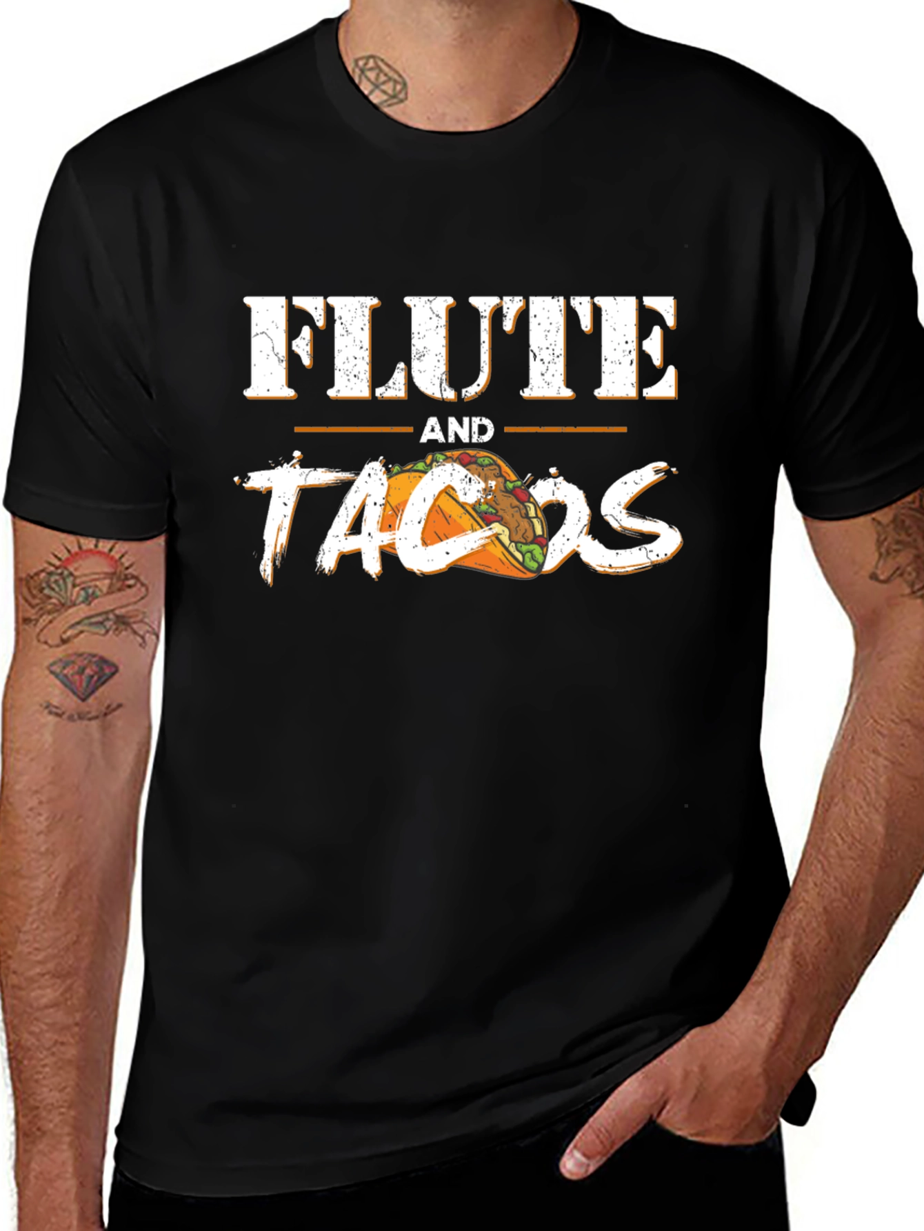 Flute and Tacos Black Graphic Tee