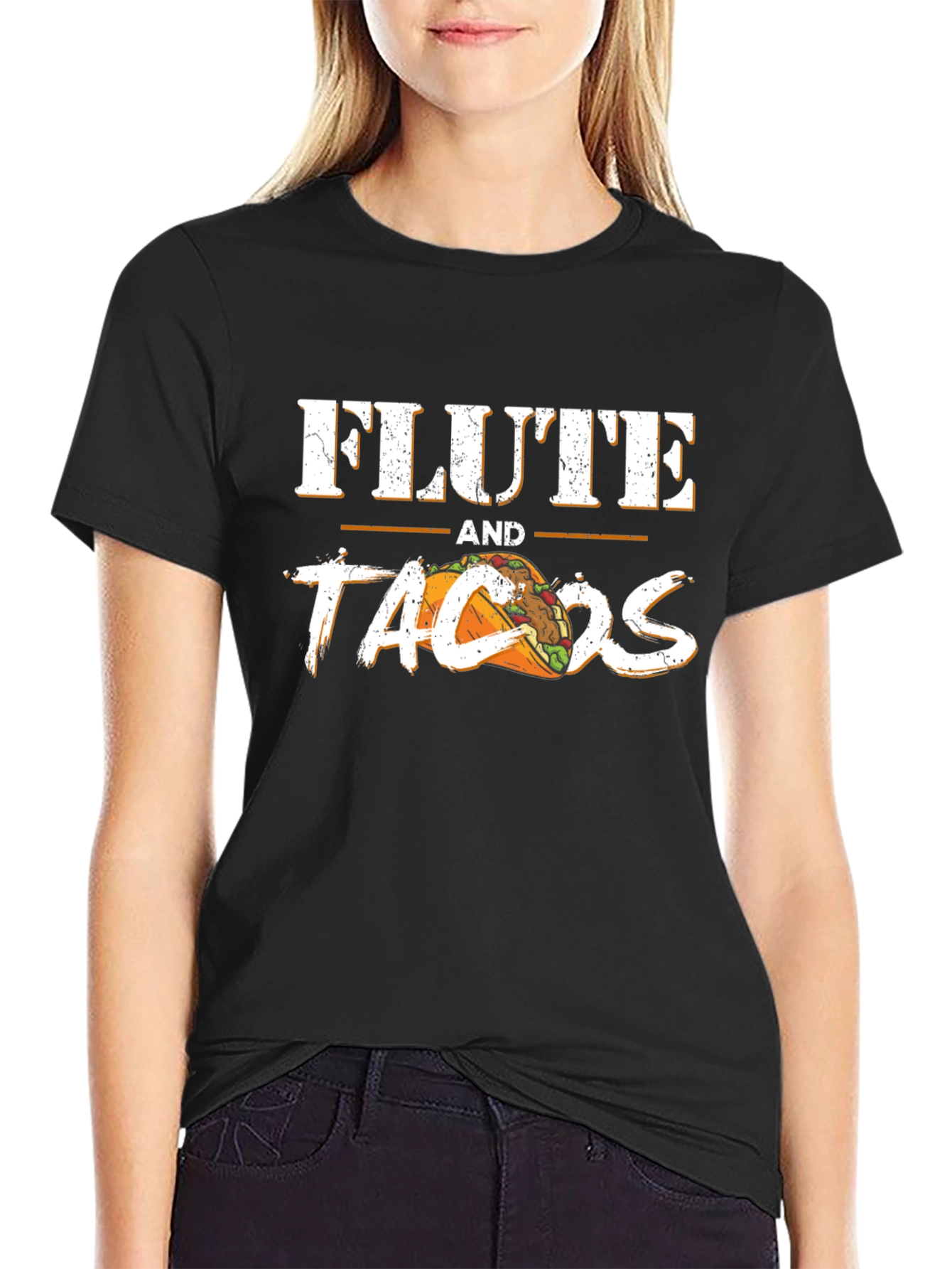 Flute and Tacos Black Graphic Tee