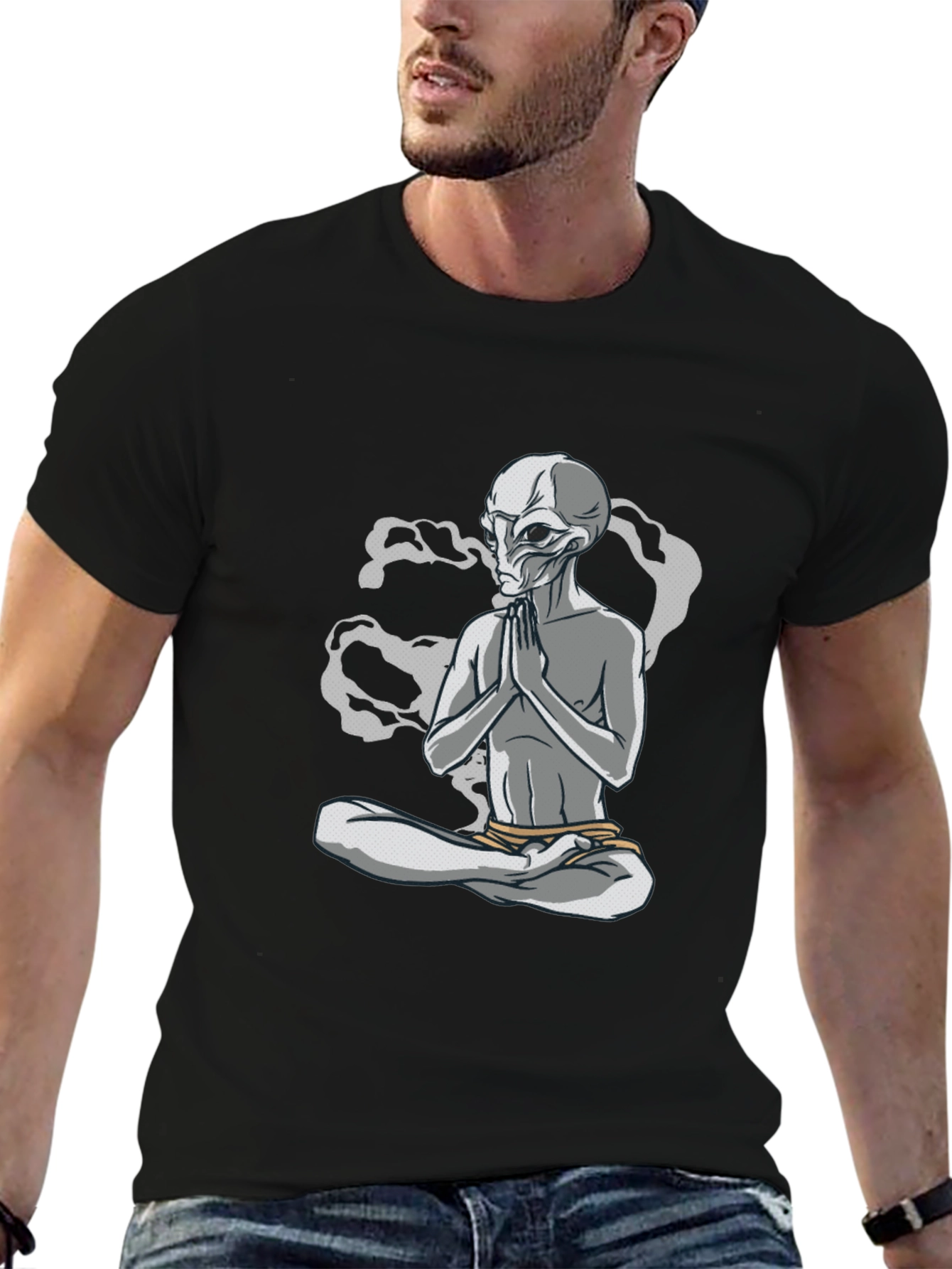 Meditating Alien T-Shirt - Cosmic Comfort