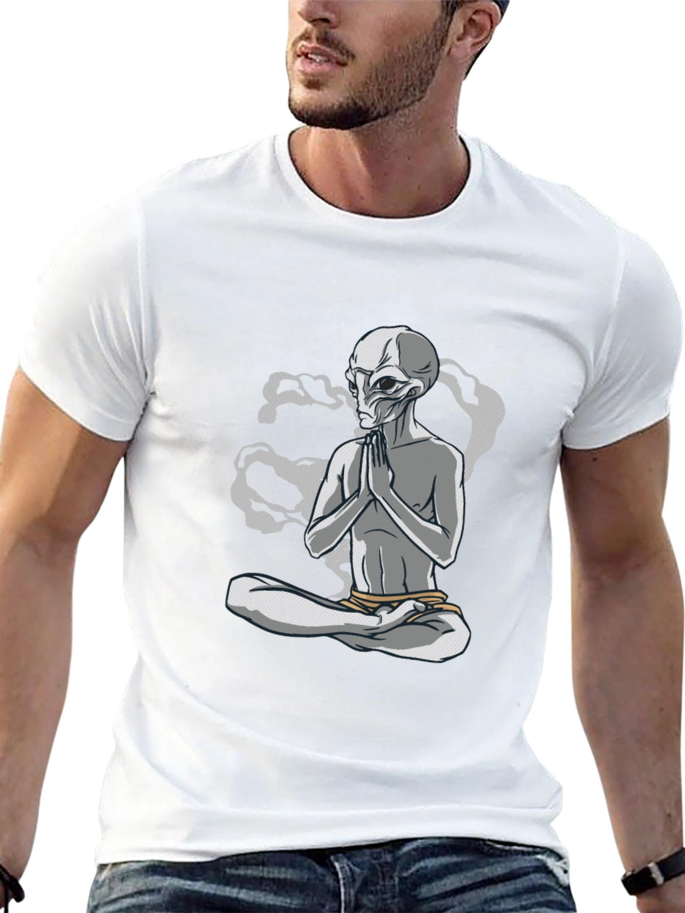 Meditating Alien T-Shirt - Cosmic Comfort