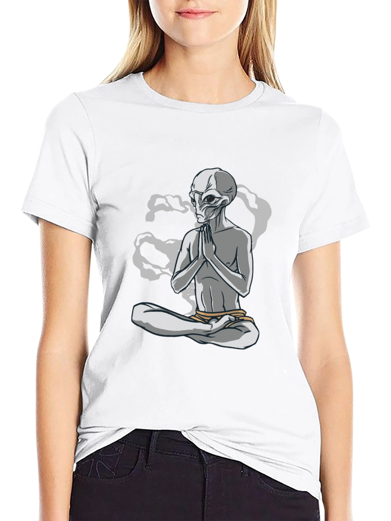 Meditating Alien T-Shirt - Cosmic Comfort