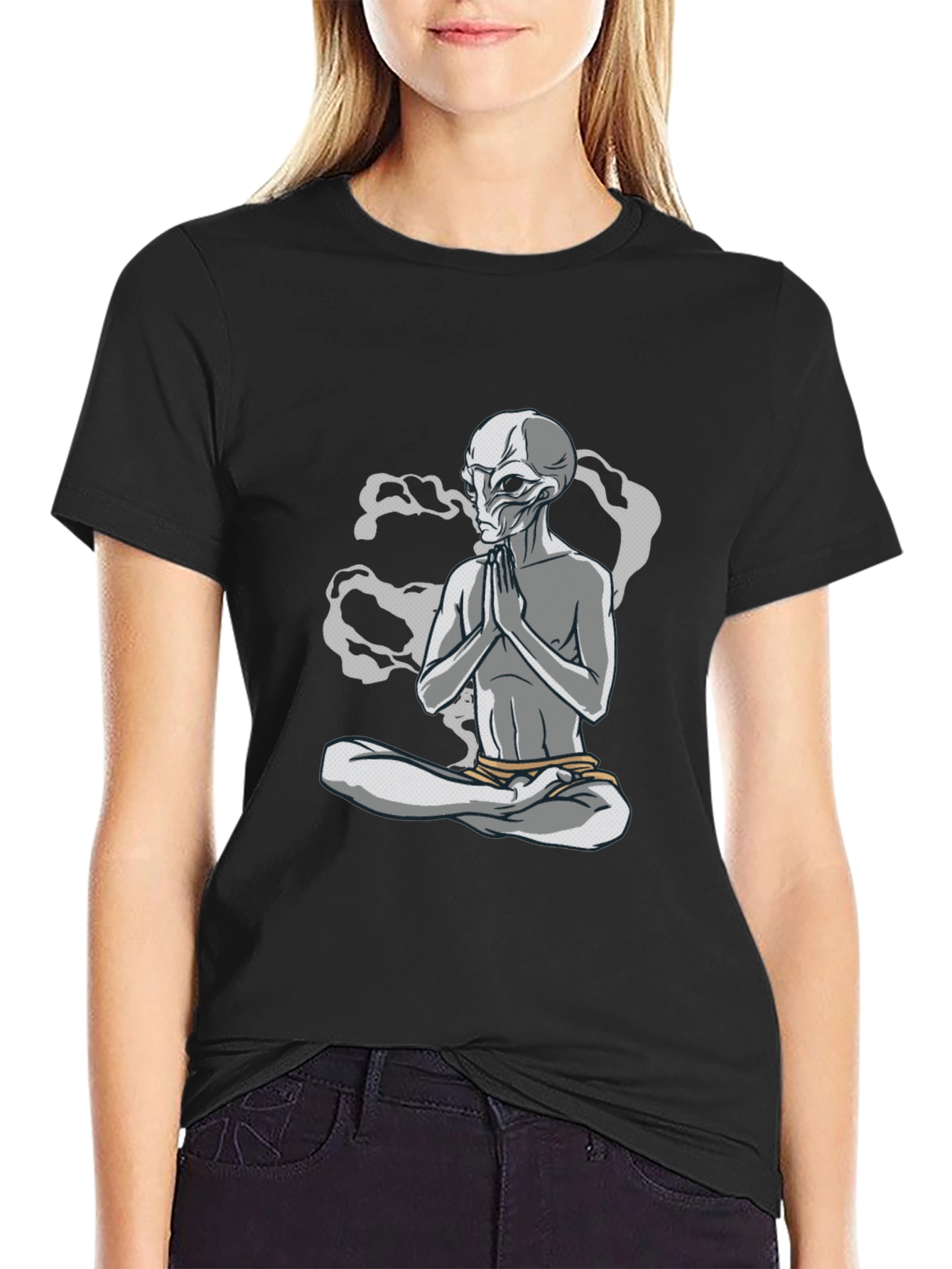 Meditating Alien T-Shirt - Cosmic Comfort