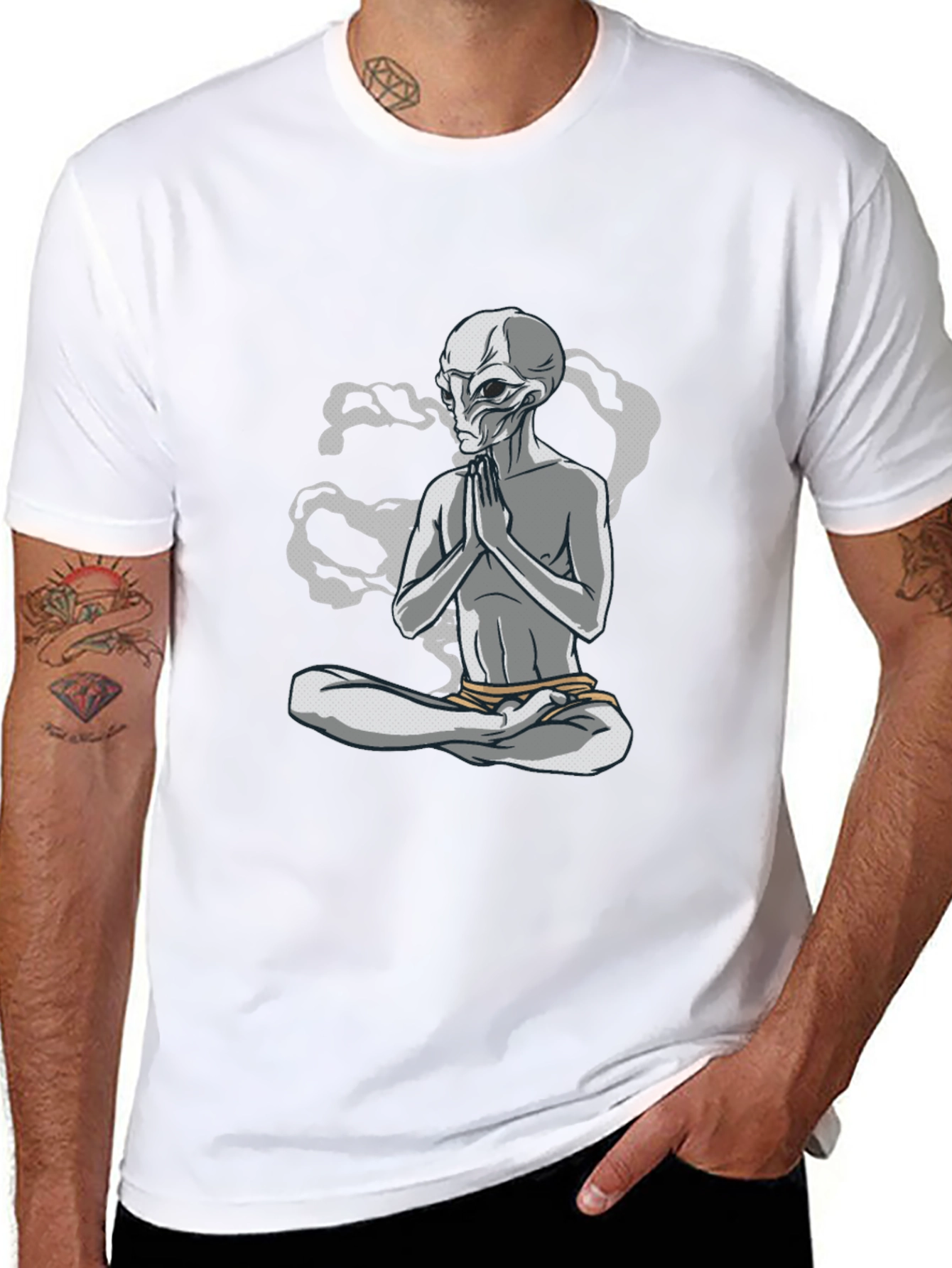 Meditating Alien T-Shirt - Cosmic Comfort