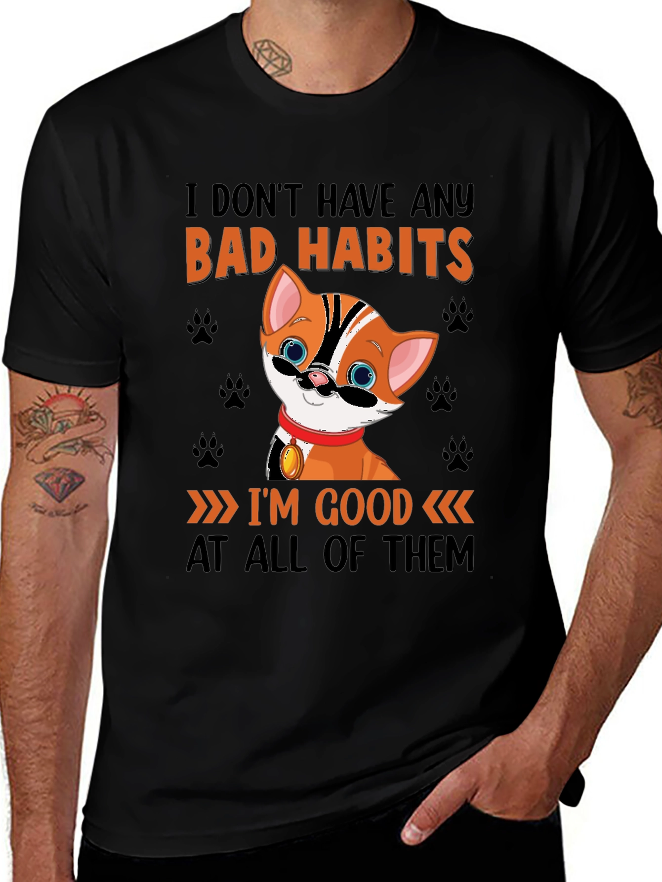 Funny Cat Bad Habits Graphic T-Shirt