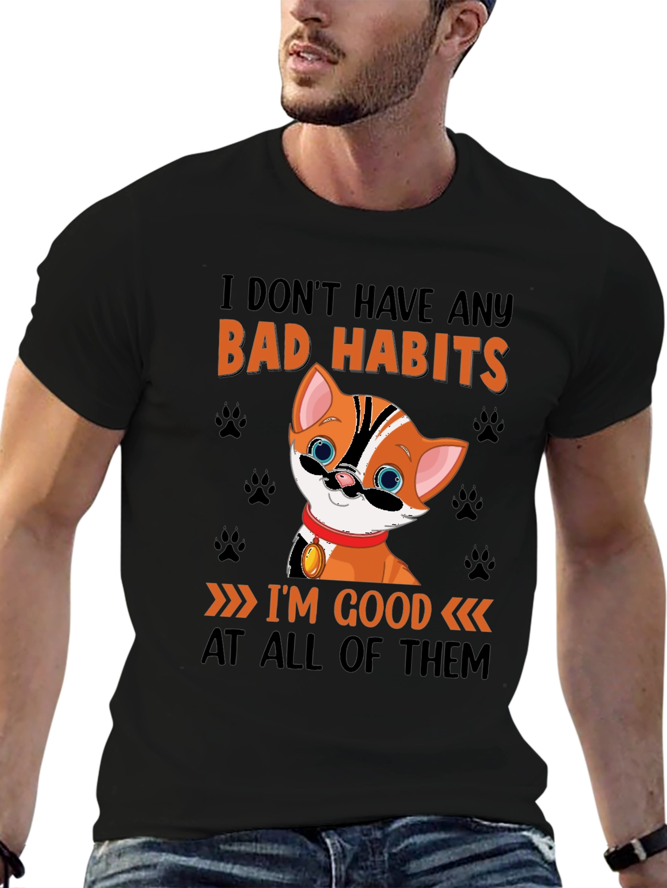 Funny Cat Bad Habits Graphic T-Shirt