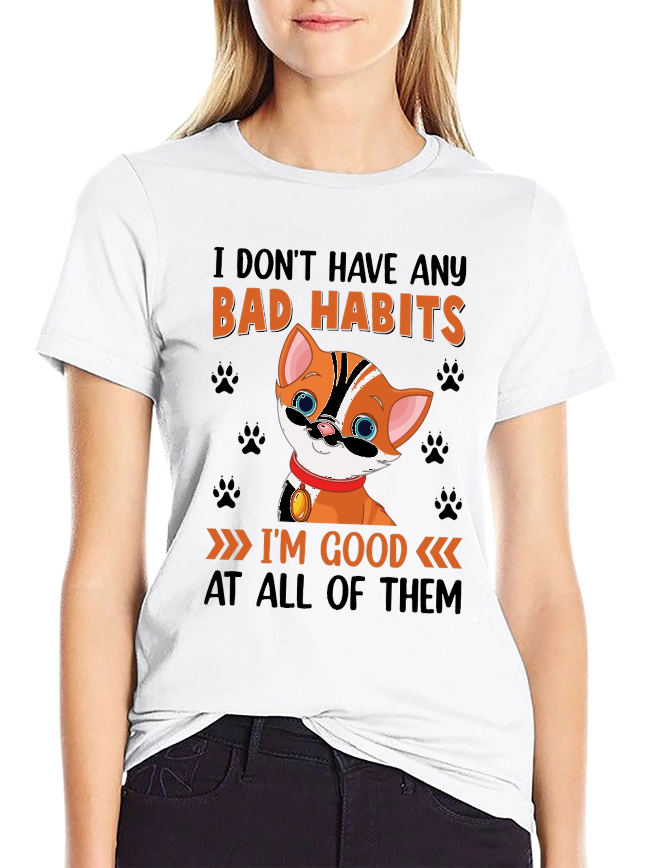 Funny Cat Bad Habits Graphic T-Shirt