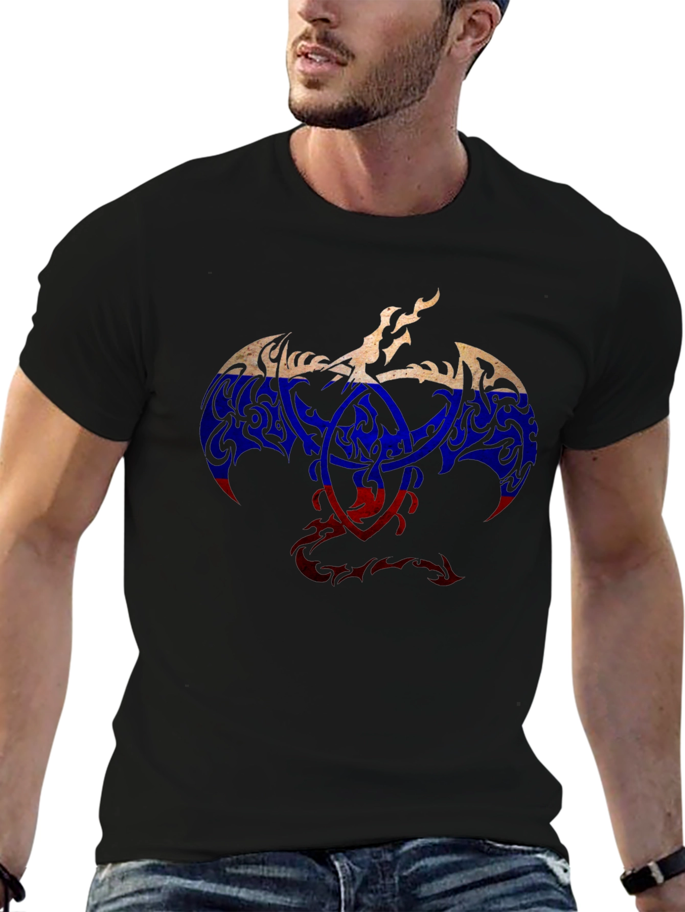 Tribal Dragon Russian Flag T-Shirt