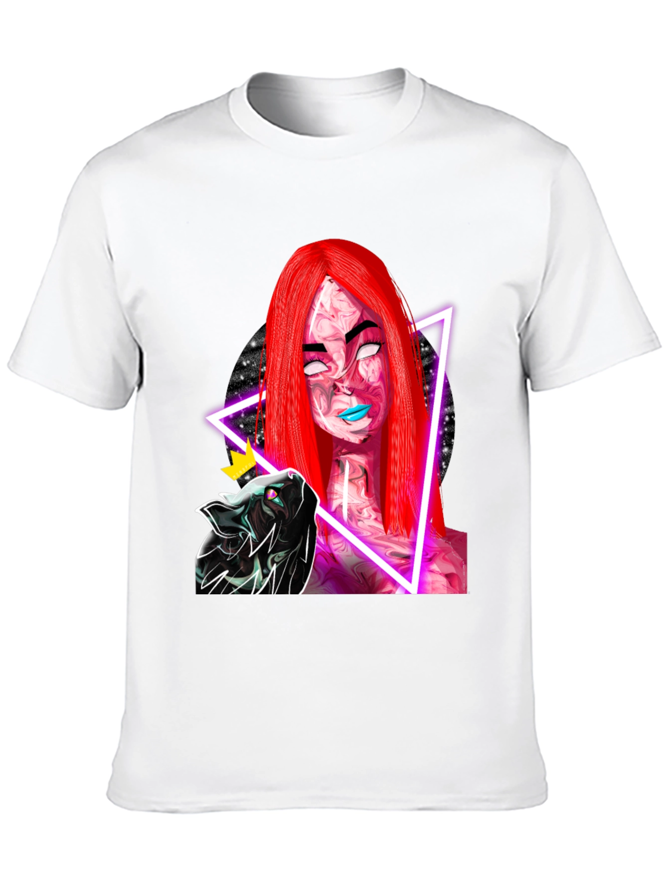 Neon Galaxy Woman & Cat Black T-Shirt