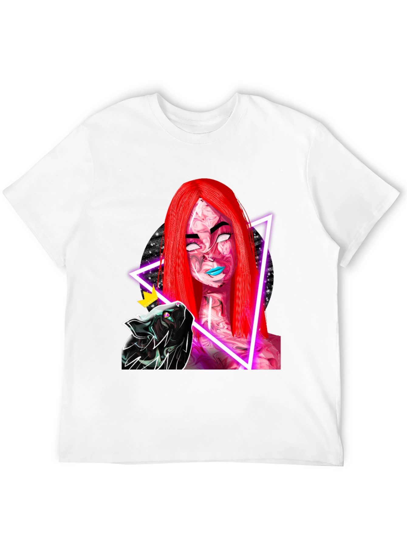 Neon Galaxy Woman & Cat Black T-Shirt