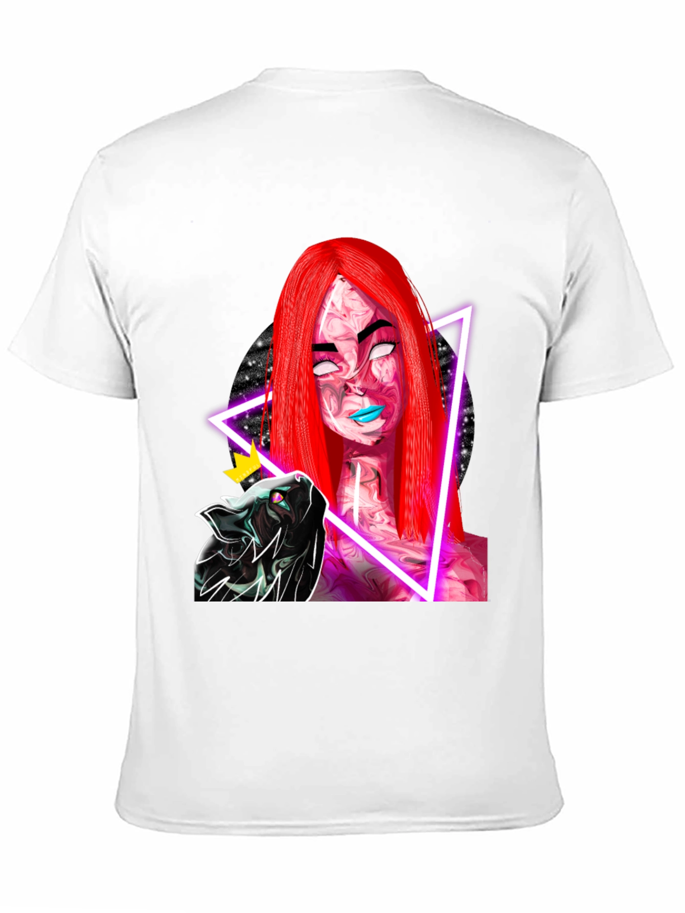 Neon Galaxy Woman & Cat Black T-Shirt