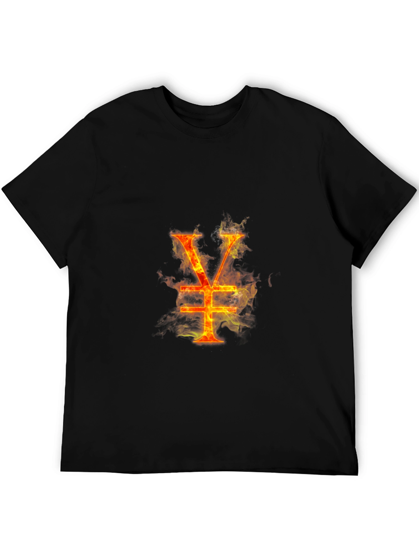Fiery Yen Symbol Graphic Tee - Black Cotton