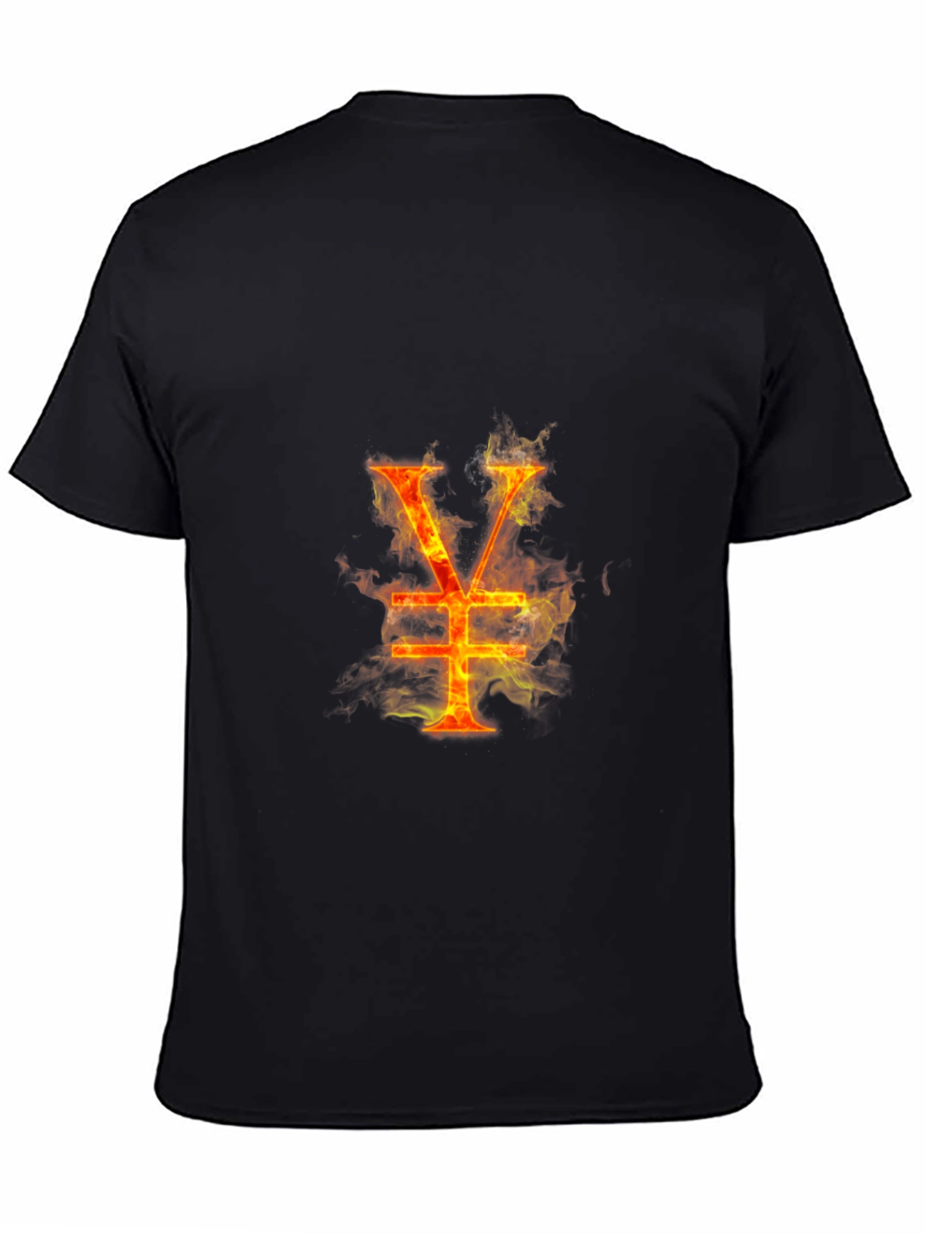 Fiery Yen Symbol Graphic Tee - Black Cotton