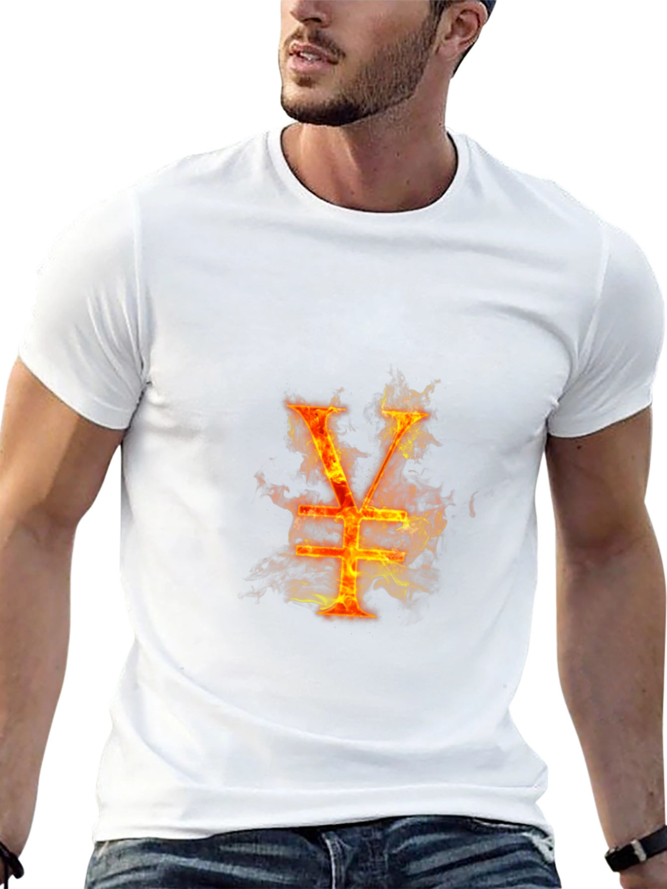 Fiery Yen Symbol Graphic Tee - Black Cotton