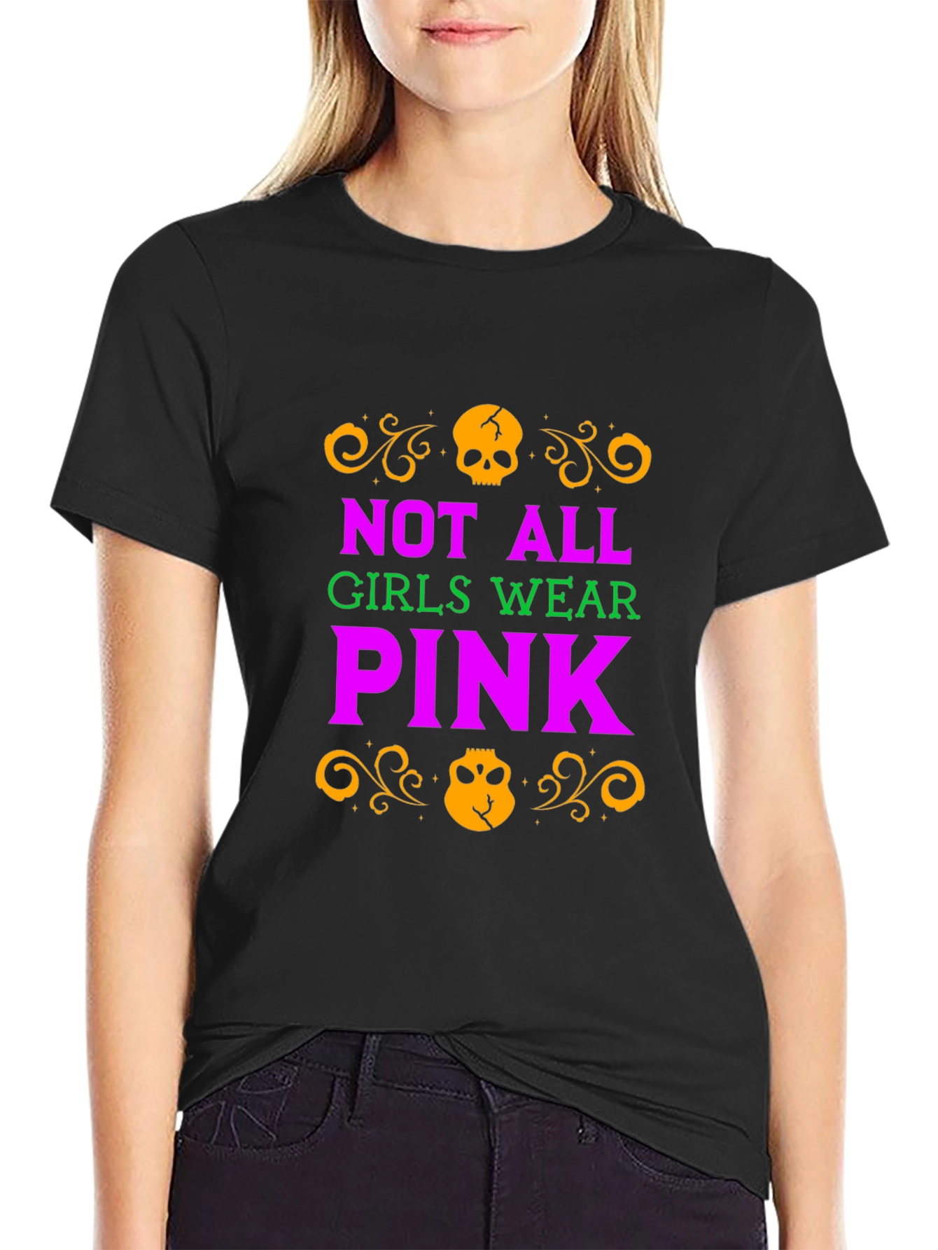 Not All Girls Wear Pink Skull Graphic T-Shirt