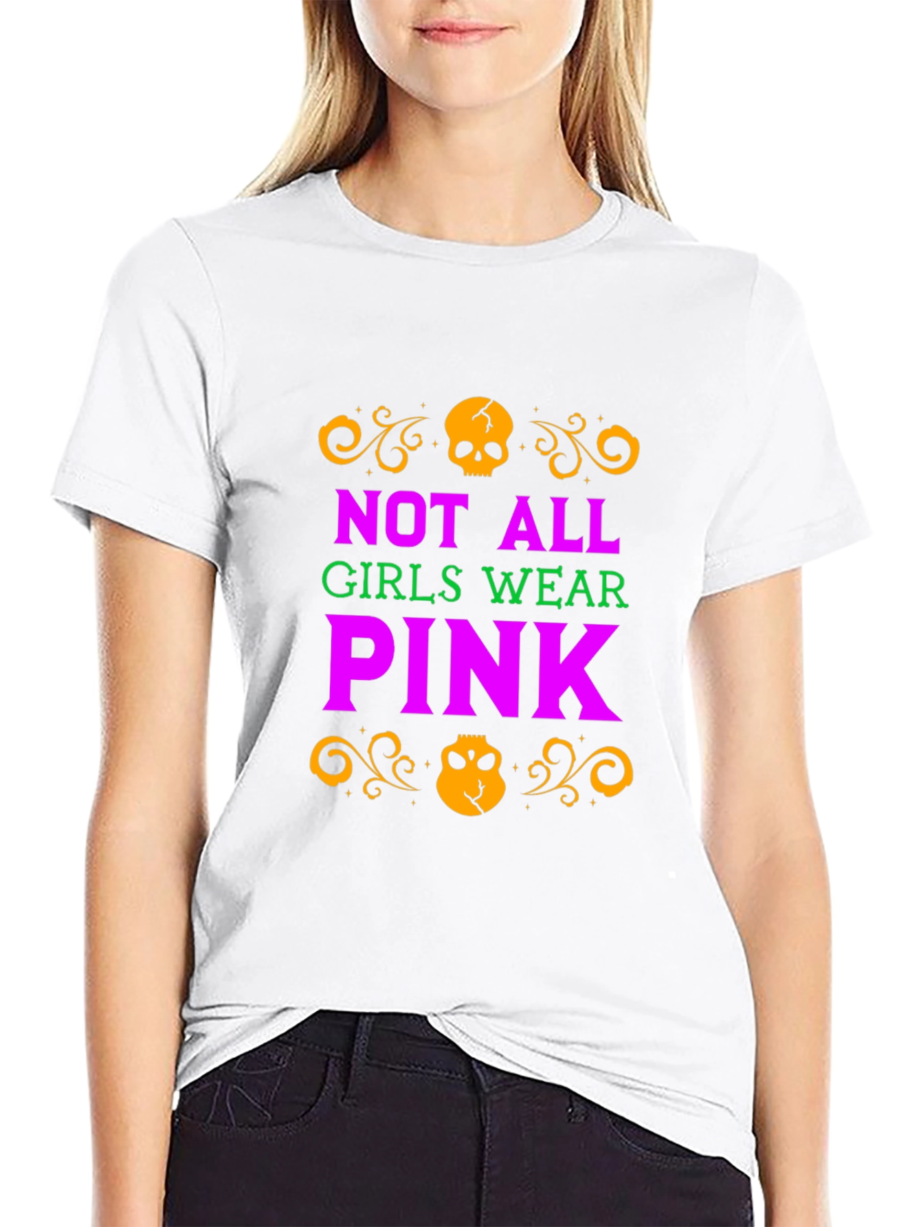 Not All Girls Wear Pink Skull Graphic T-Shirt