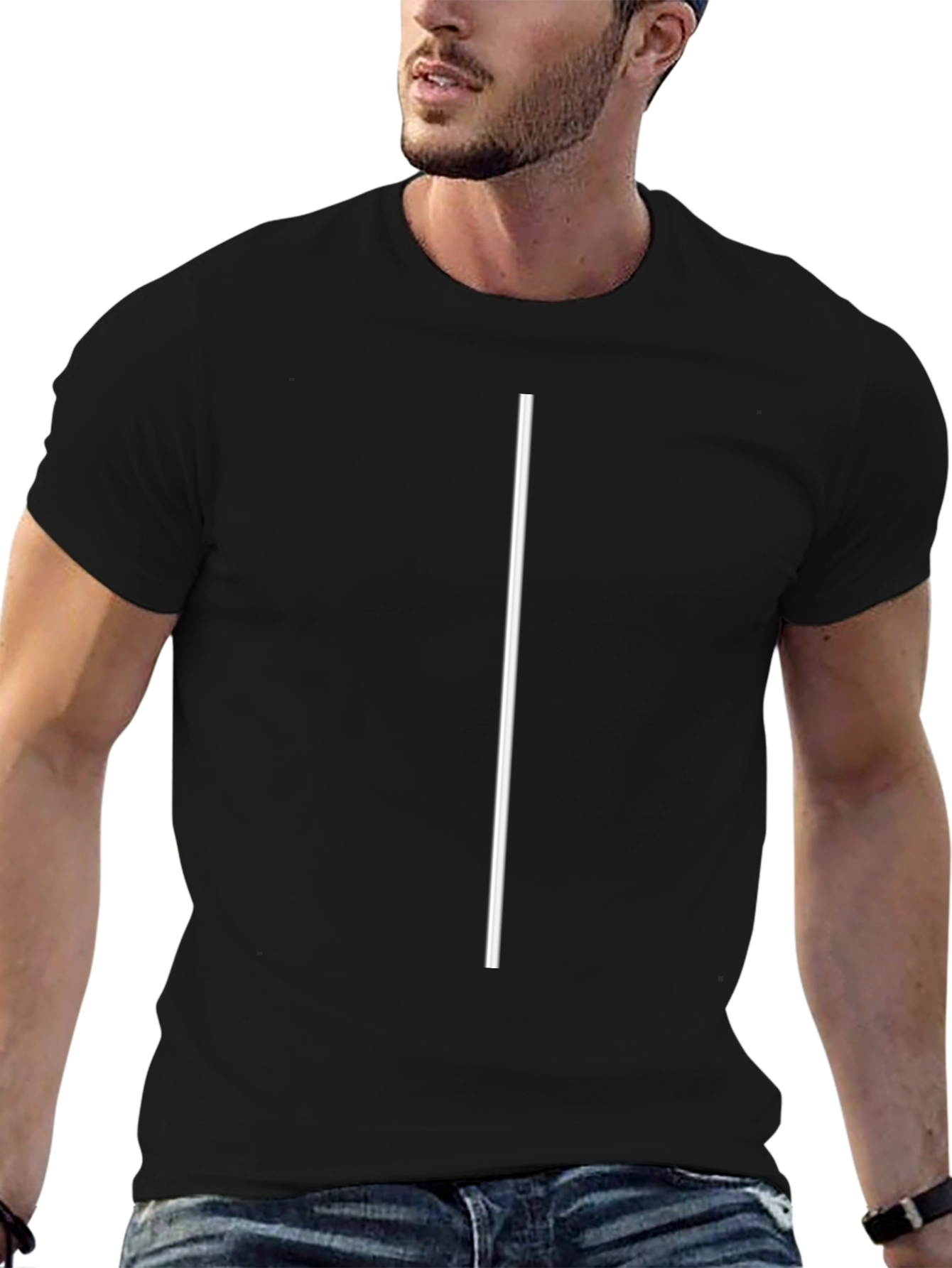 Minimalist Black T-Shirt with White Line Design