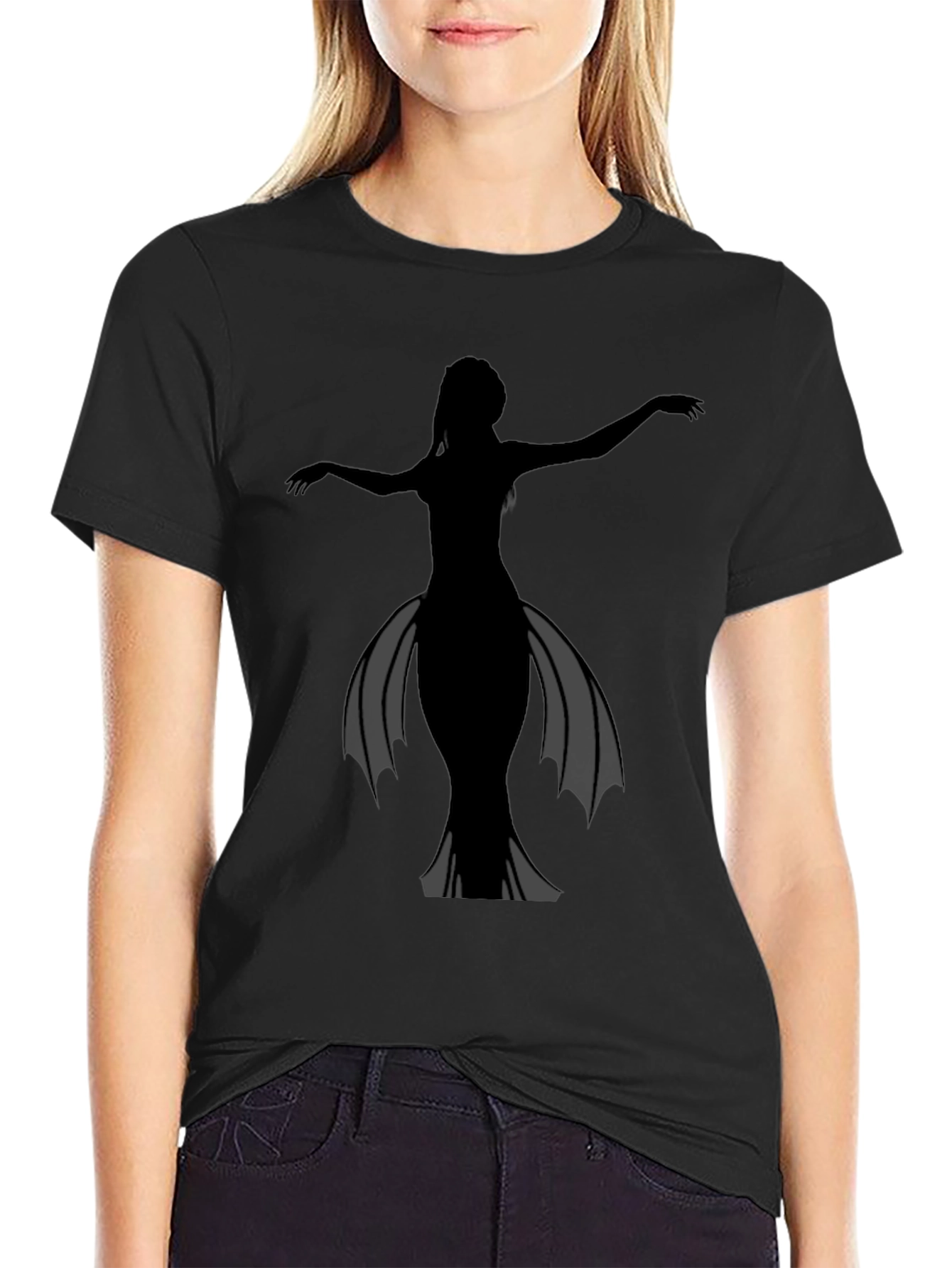 Silhouette Mermaid Graphic Tee - Black