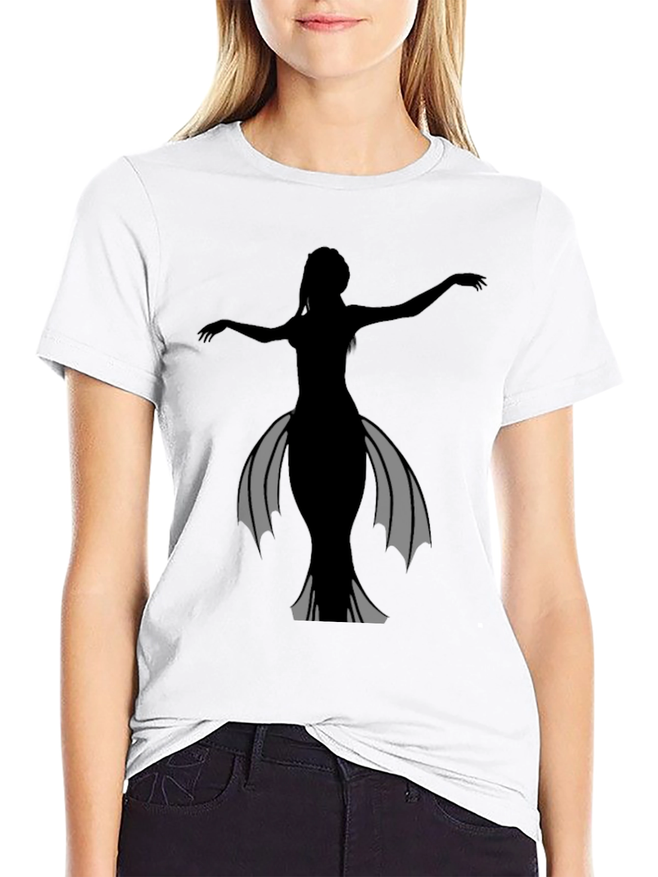 Silhouette Mermaid Graphic Tee - Black