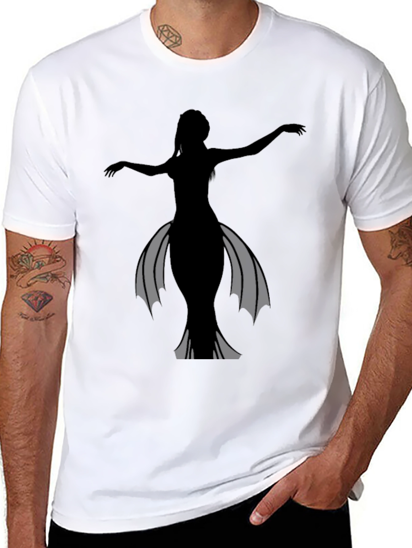 Silhouette Mermaid Graphic Tee - Black