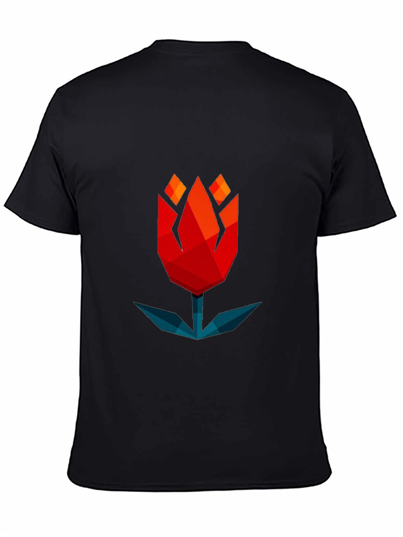 Geometric Tulip Graphic Tee - Modern Black T-Shirt