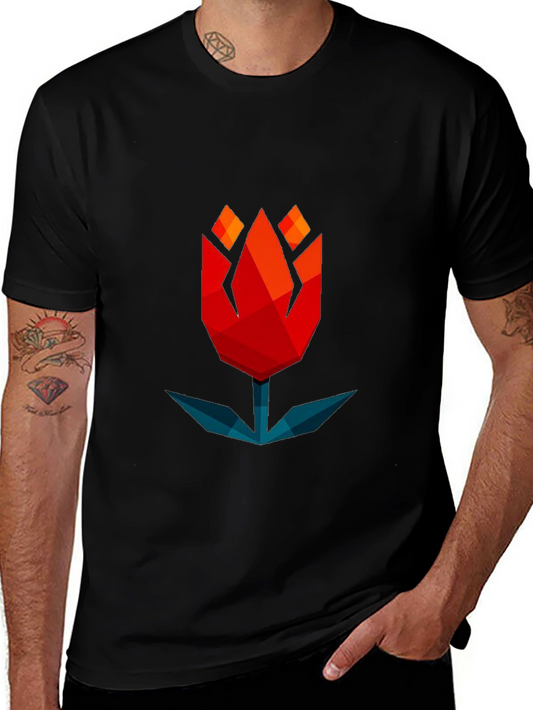 Geometric Tulip Graphic Tee - Modern Black T-Shirt