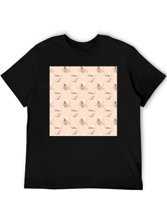 Floral Easter Egg Pattern Black T-Shirt