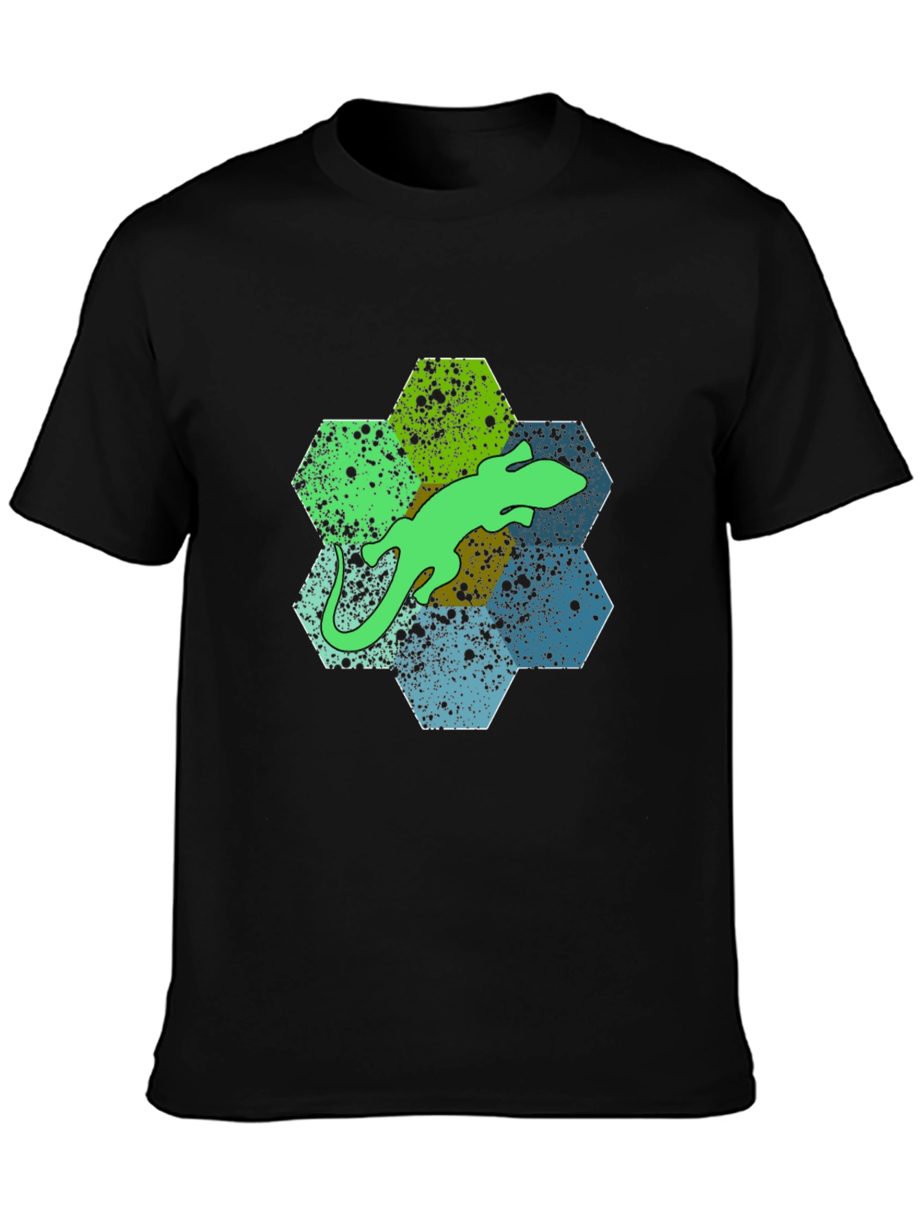 Hexagon Lizard Graphic Tee - Stylish Mens Black T-Shirt