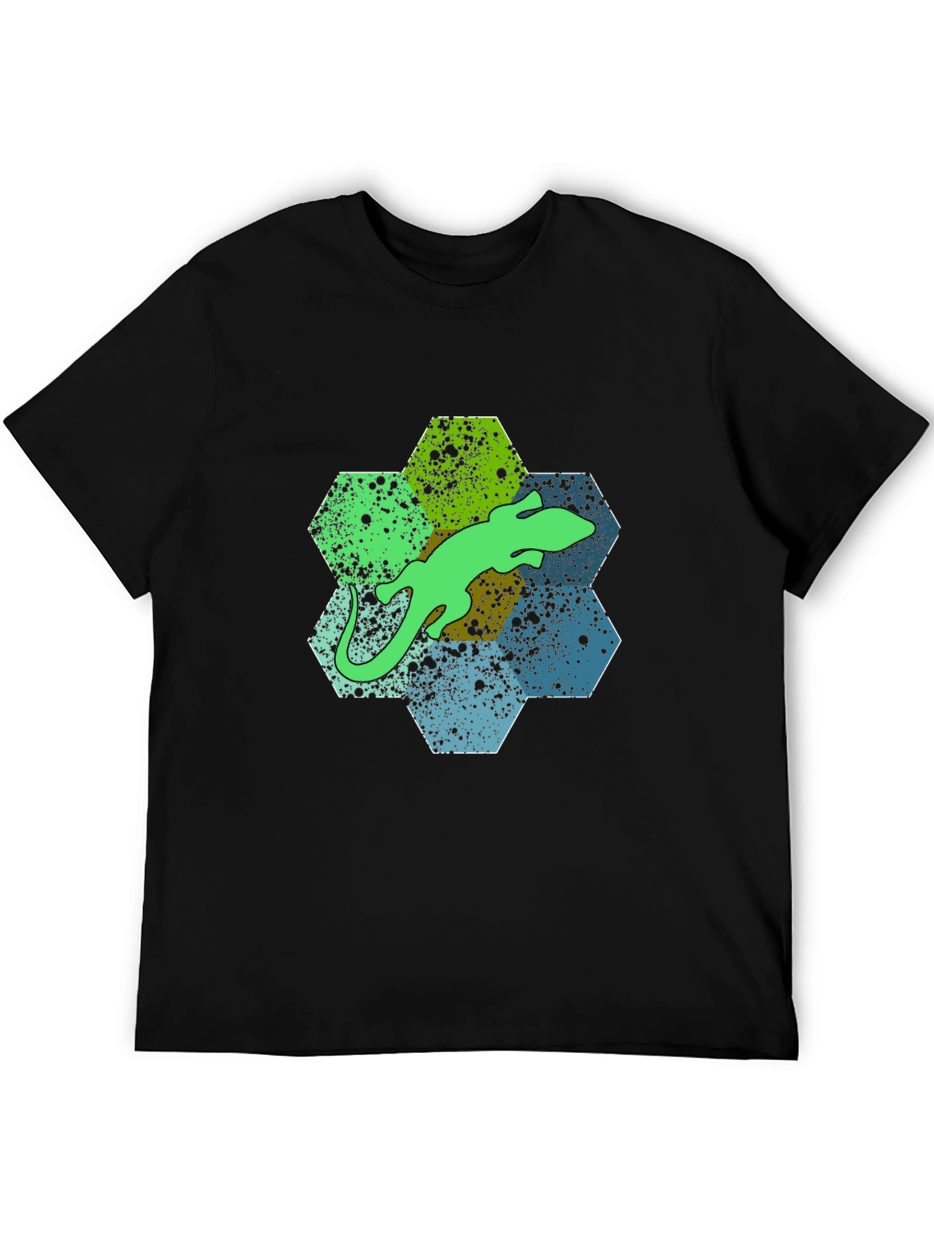 Hexagon Lizard Graphic Tee - Stylish Mens Black T-Shirt