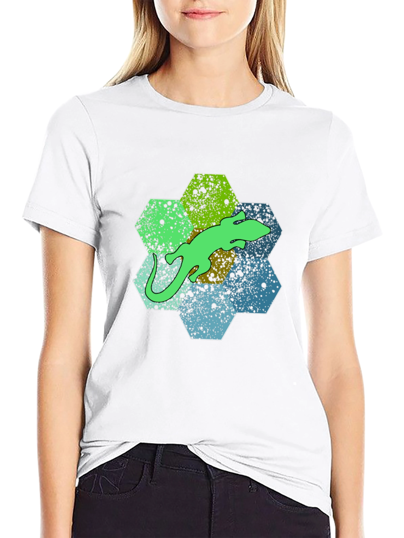 Hexagon Lizard Graphic Tee - Stylish Mens Black T-Shirt